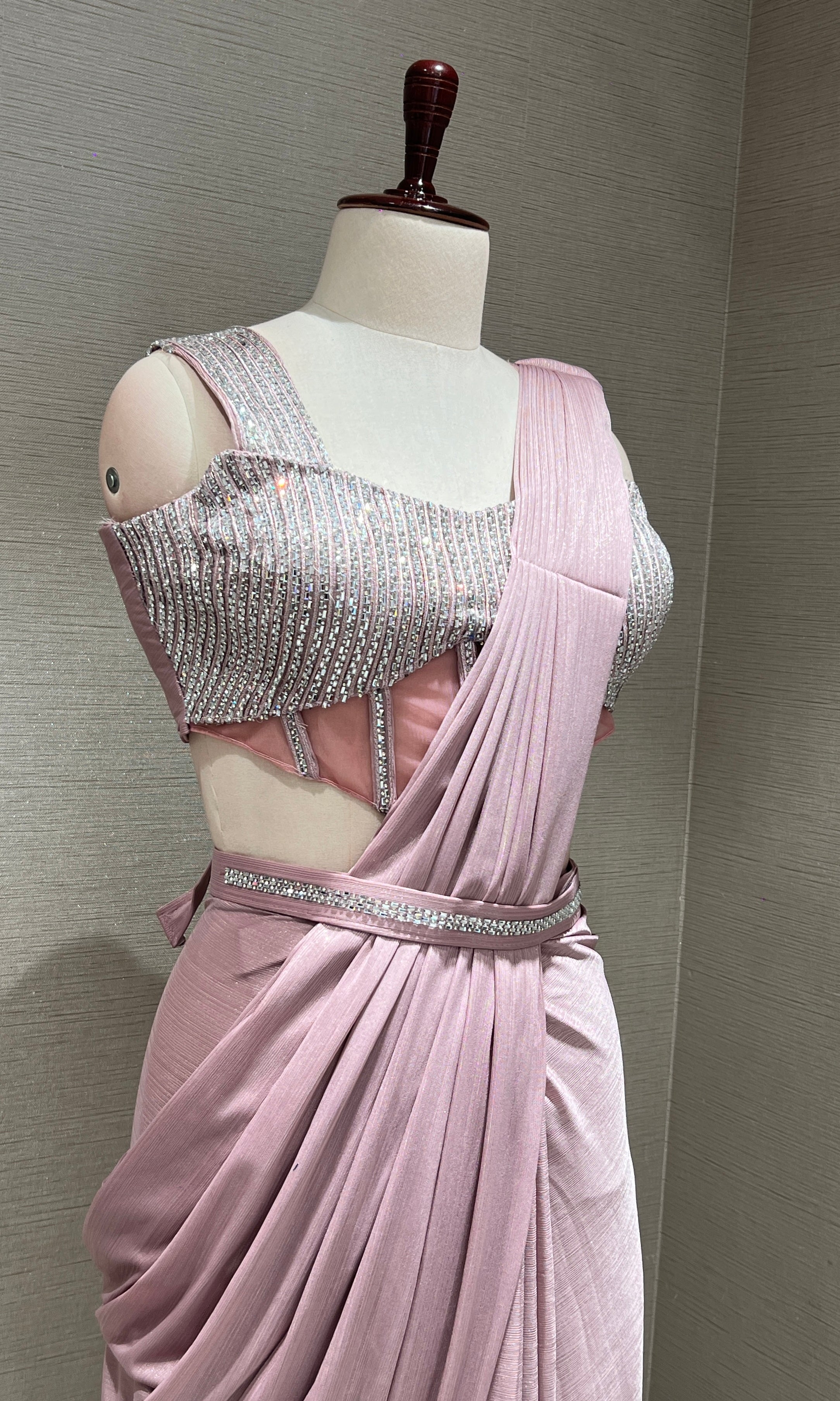 Onion pink drape saree WITH BLOUSE & BELT