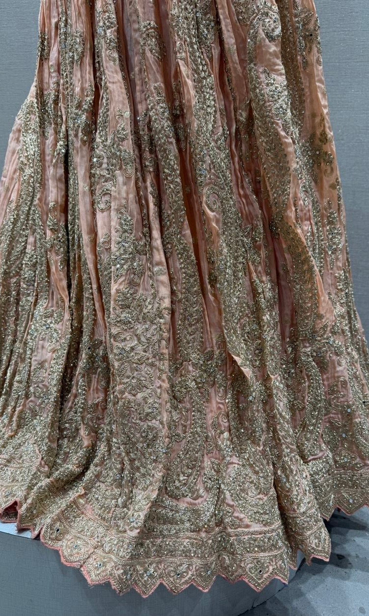 Golden Peach crushed silk Lehenga