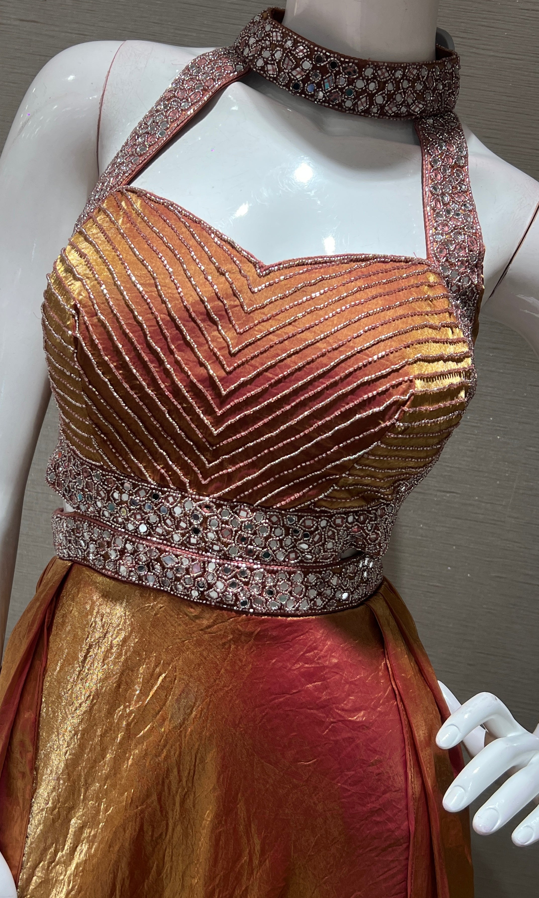 Rust HALTER NECK EMBELLISHED LONG GOWN