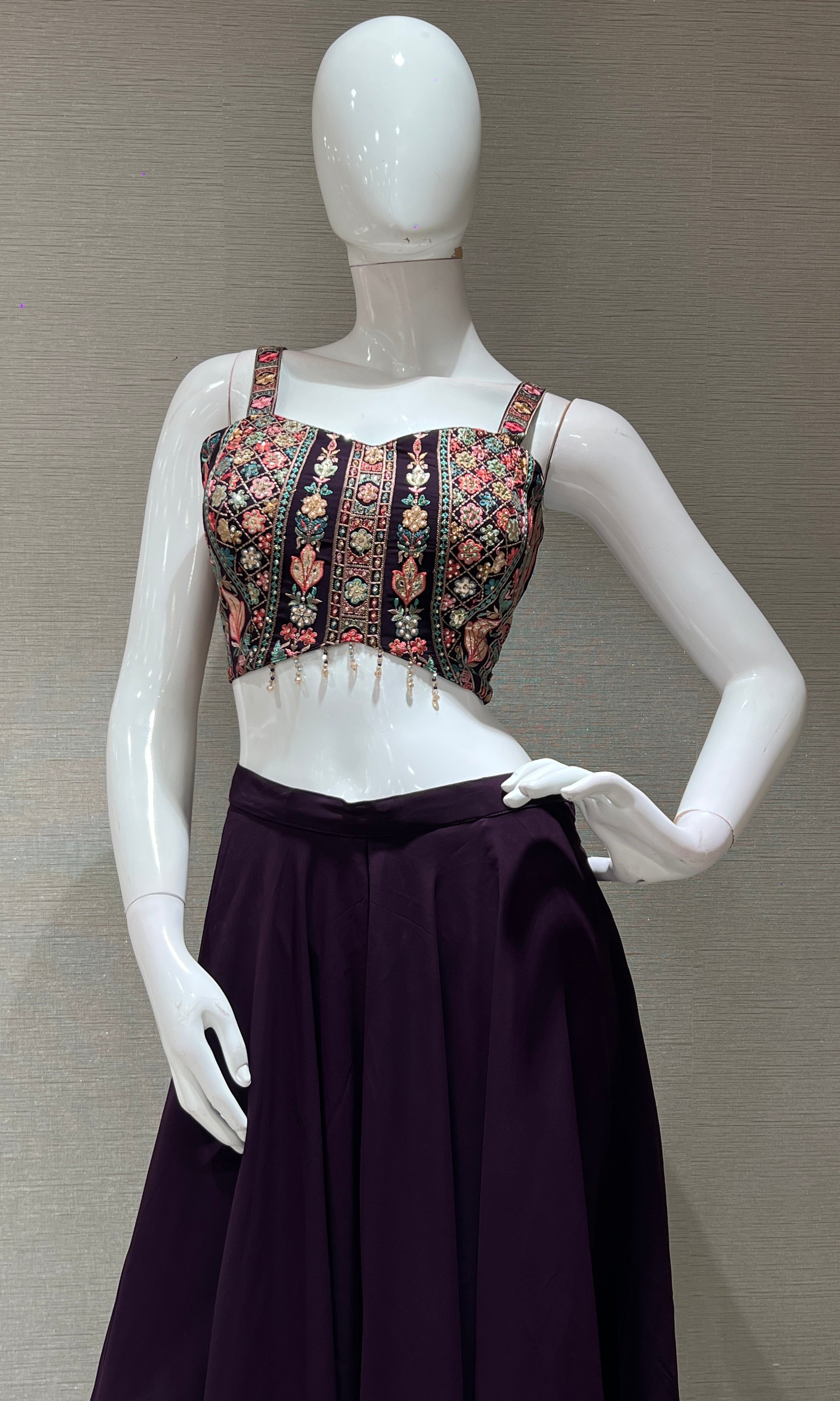 Wine embellished palazzo with jacket