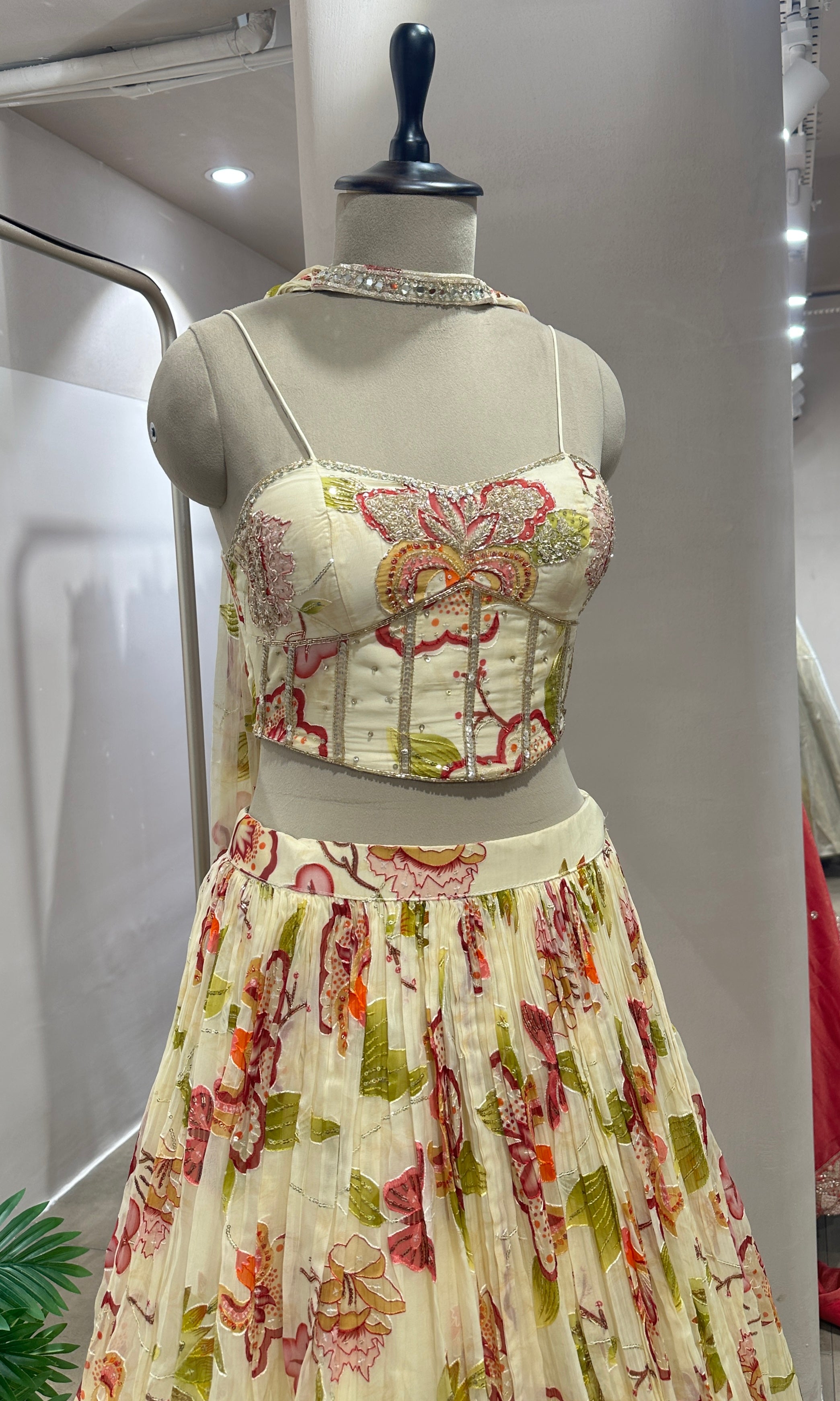 Ivory FLORAL lehenga WITH CORSET BLOUSE