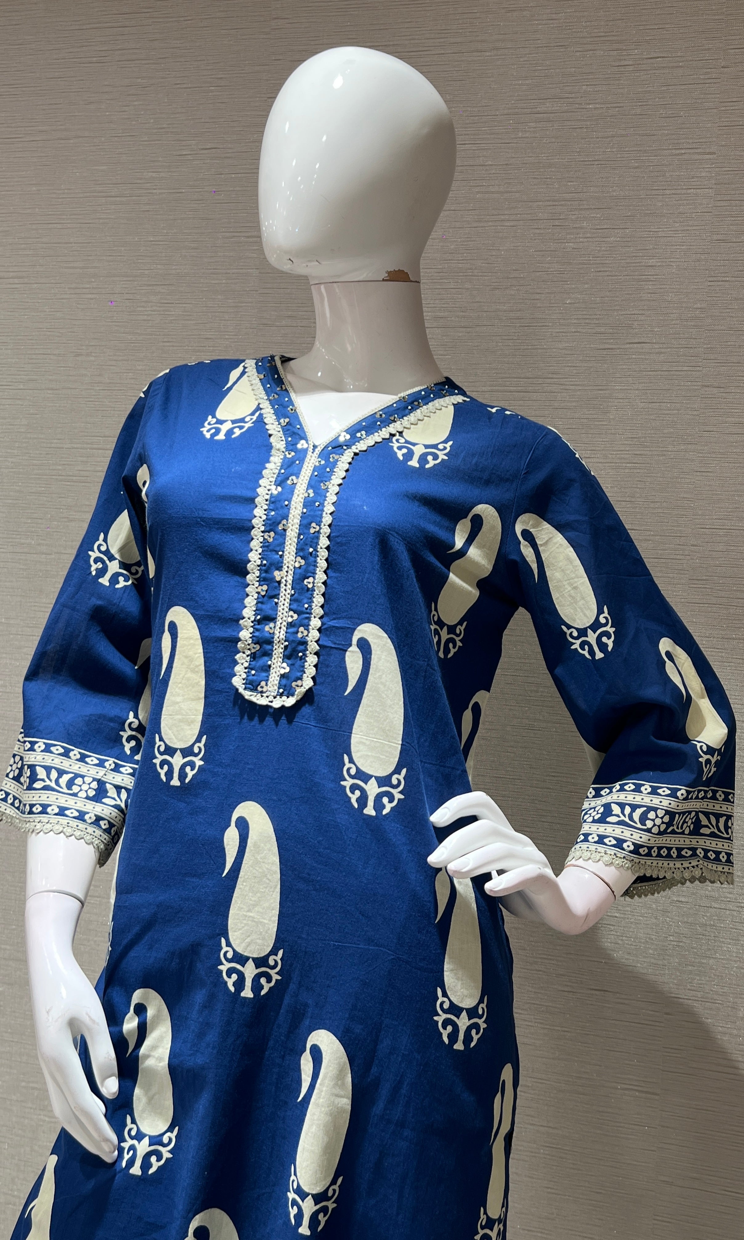 Blue EMBROIDERED PRINTED kurta set