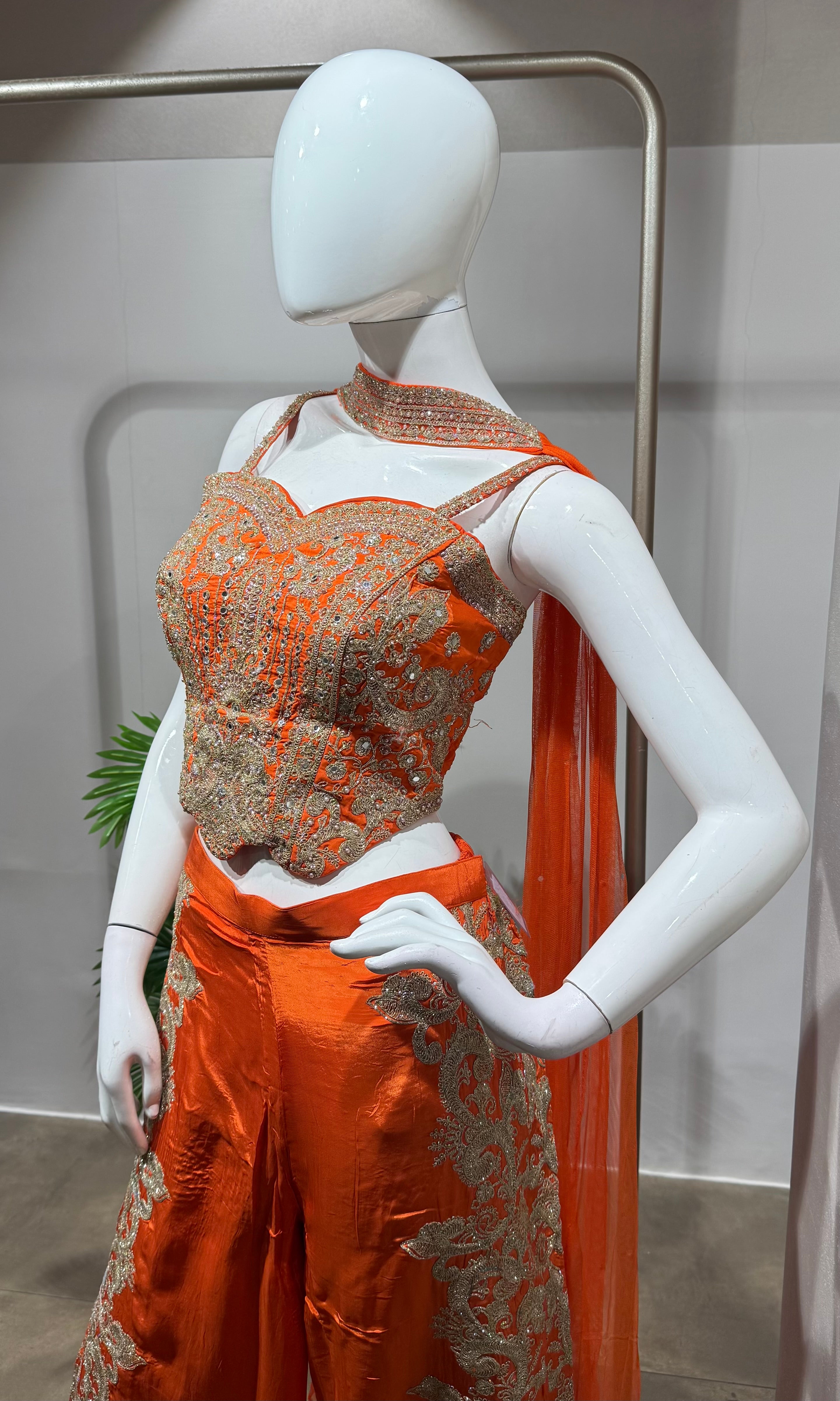 Orange embroidered Indo-Western palazzo set