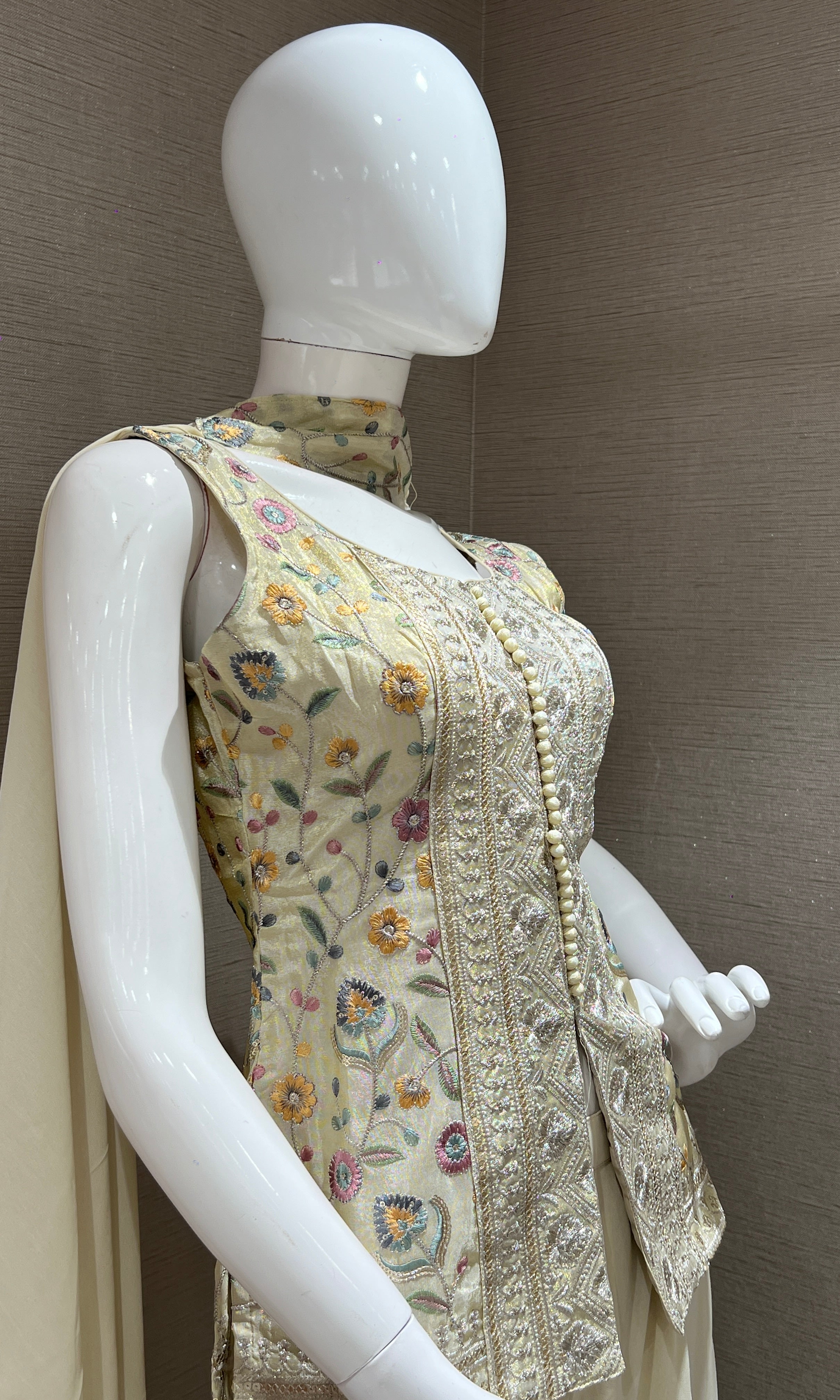 Cream corset BLOUSE WITH palazzo SET