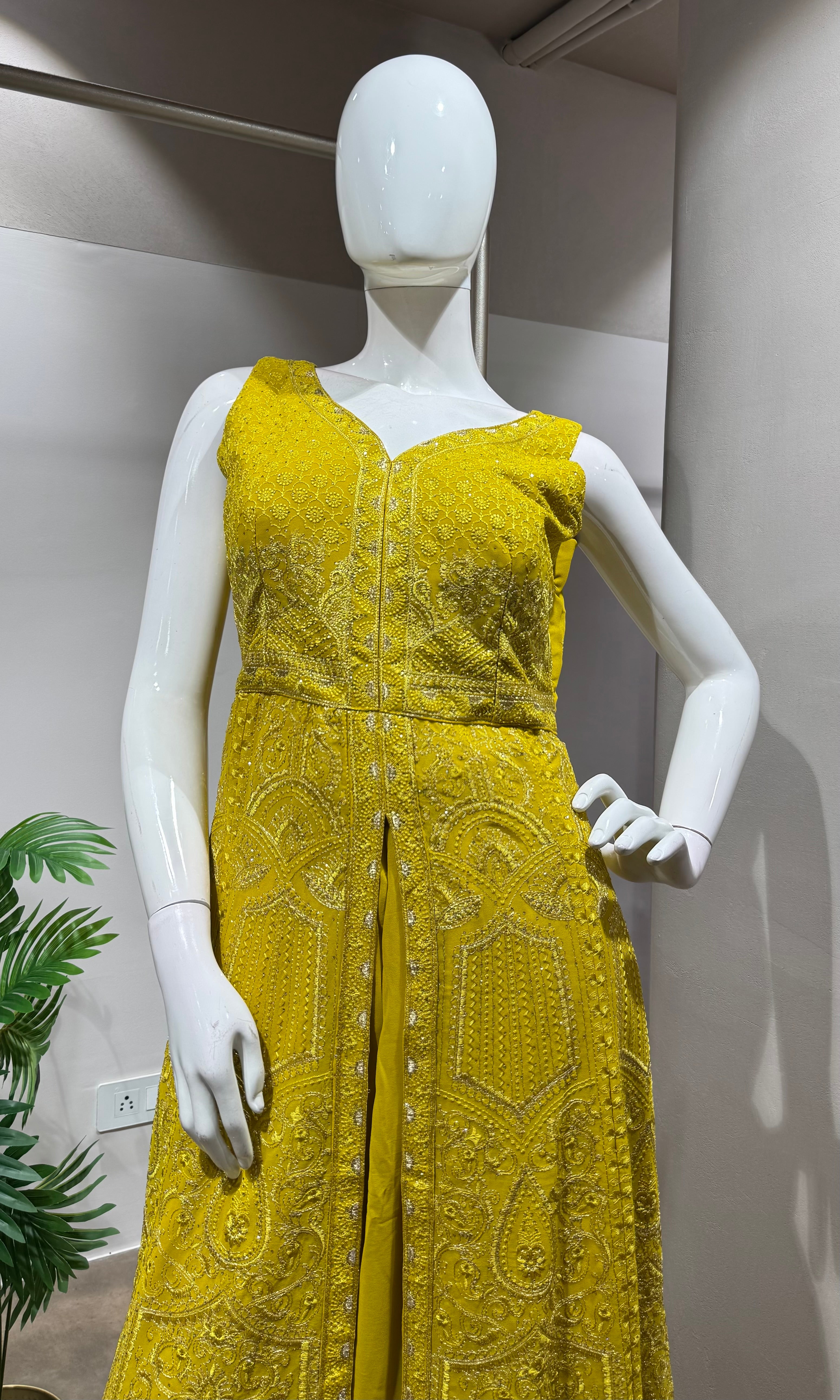 MUSTARD FRONT SLIT ANARKALI PALAZZO SET