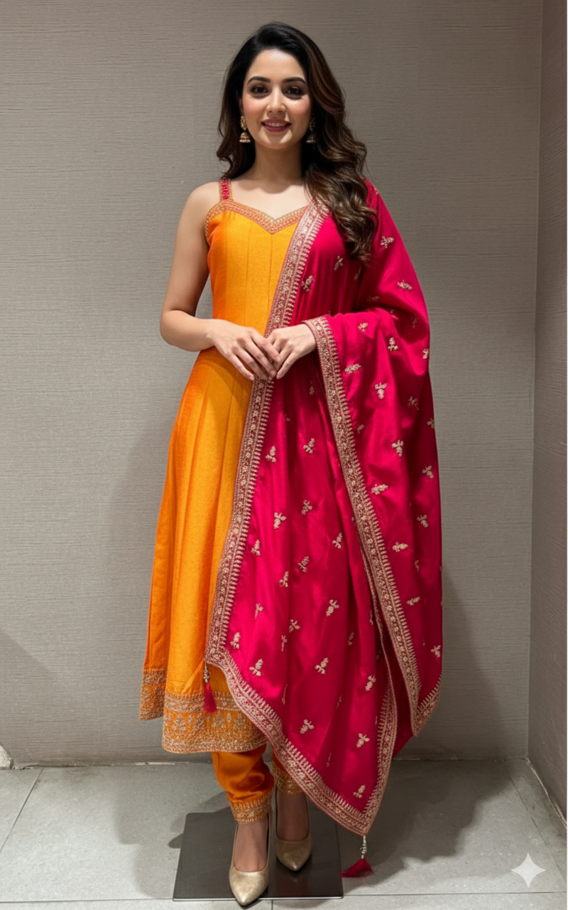 Mustard yellow EMBROIDERED Anarkali