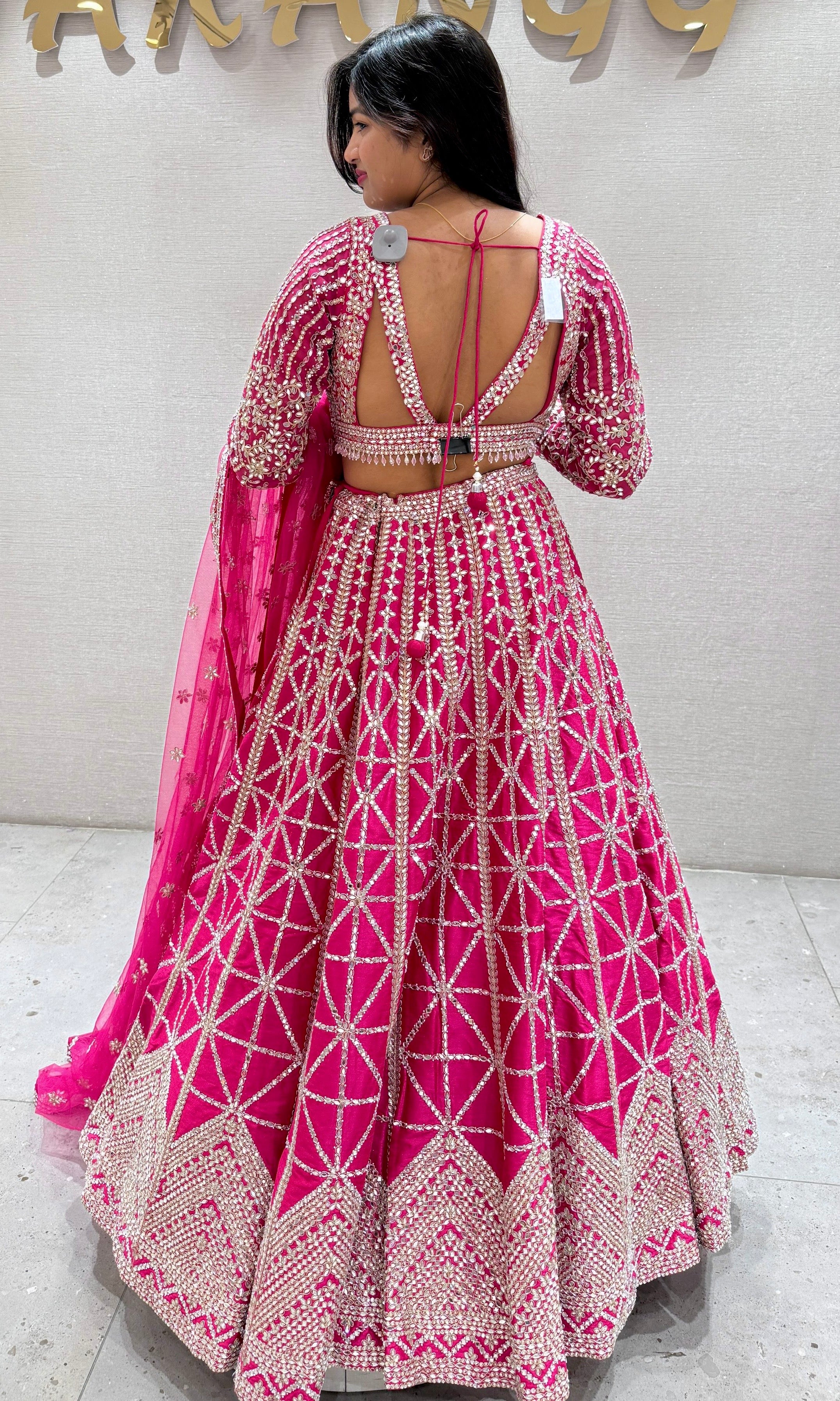 PINK GEOMETRIC SEQUIN LEHENGA WITH DUPATTA