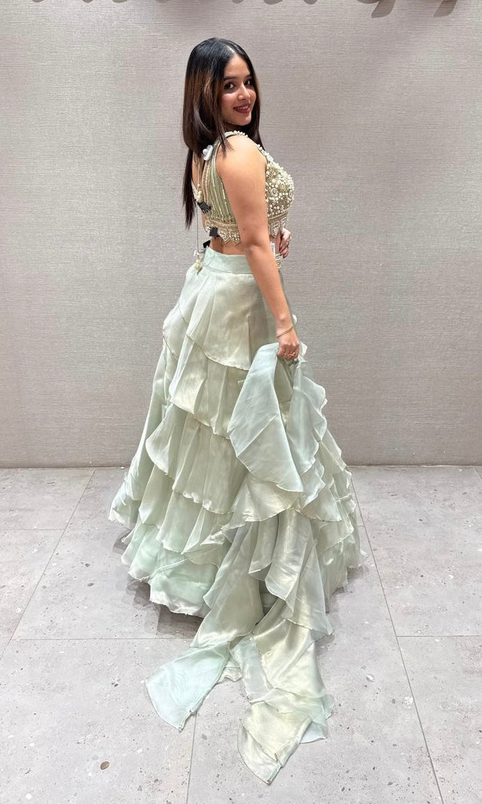 SAGE GREEN RUFFLE LEHENGA