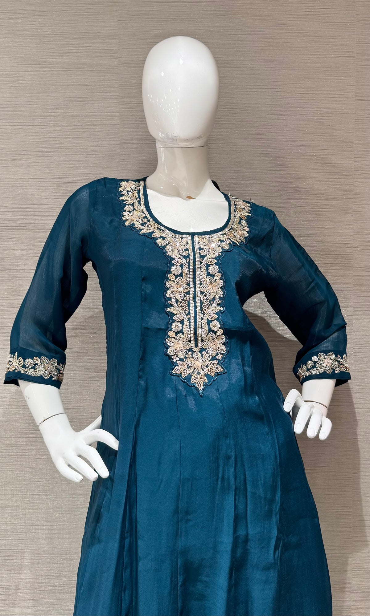 Peacock Blue Kurta set with Matching Sheer Dupatta
