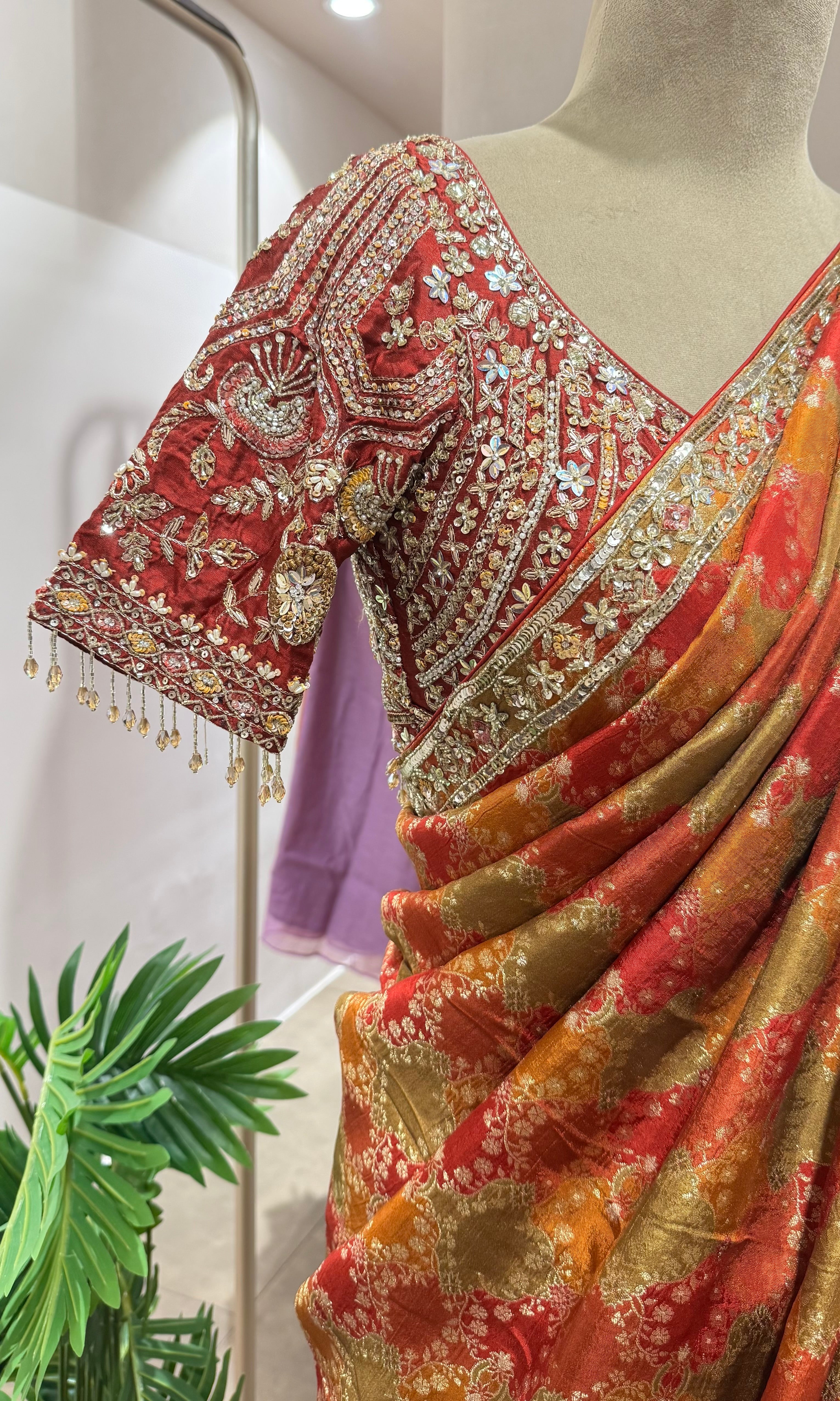 MAROON BANARASI SAREE WITH BLOUSE