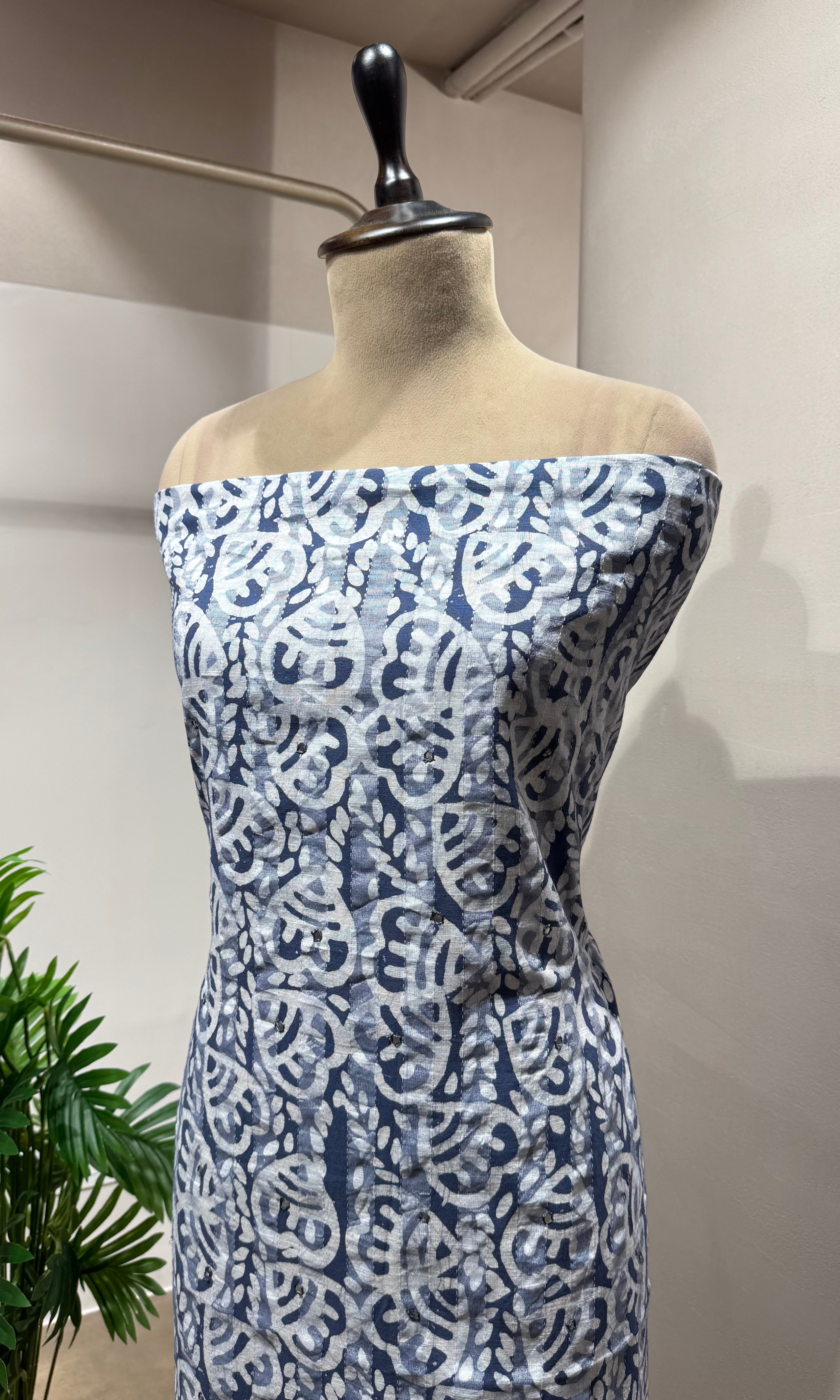 BLUE ETHNIC PRINTED DRESS MATERIAL