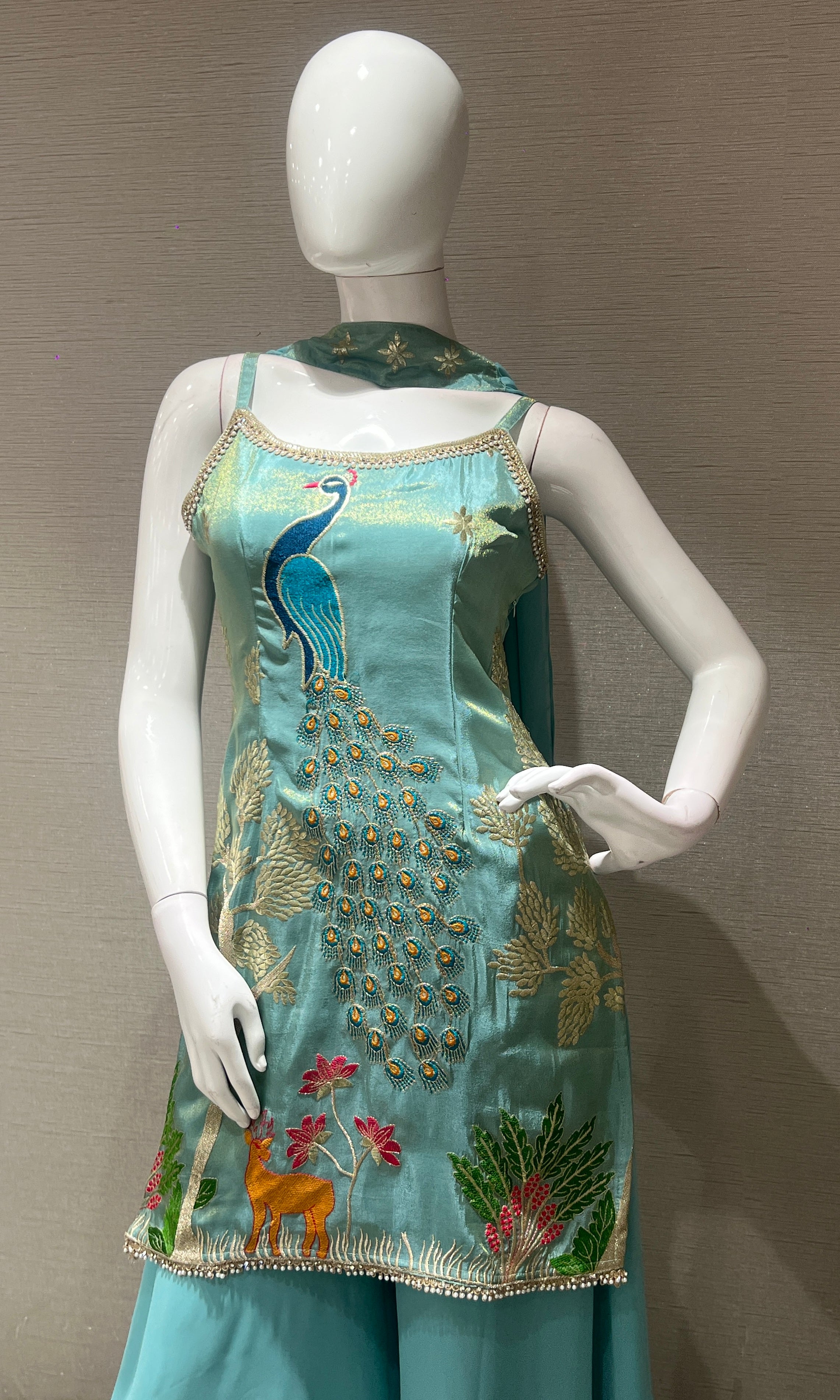 Sea blue PEACOCK EMBROIDERED palazzo