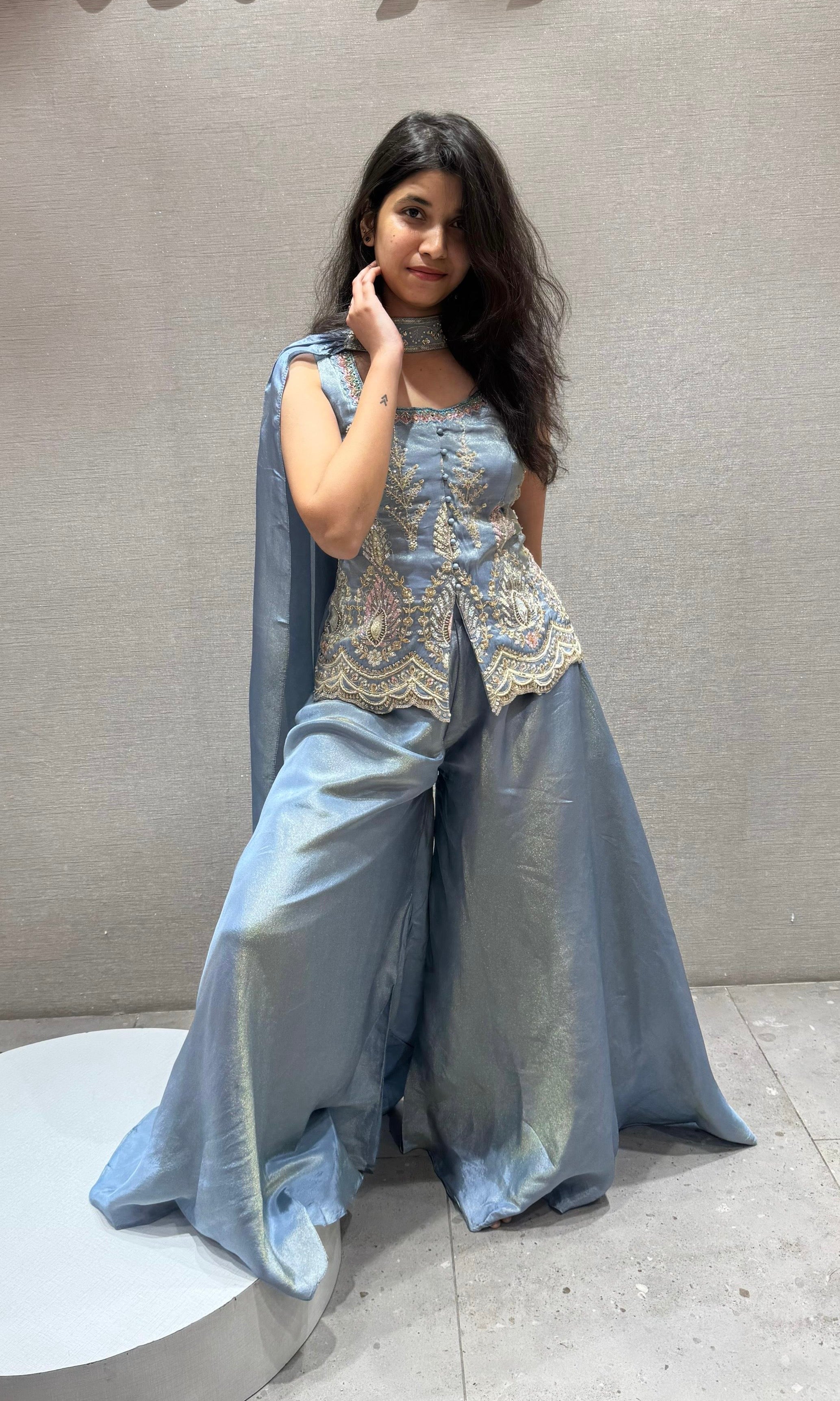 Aqua Mist BLUE Palazzo SET with short blouse