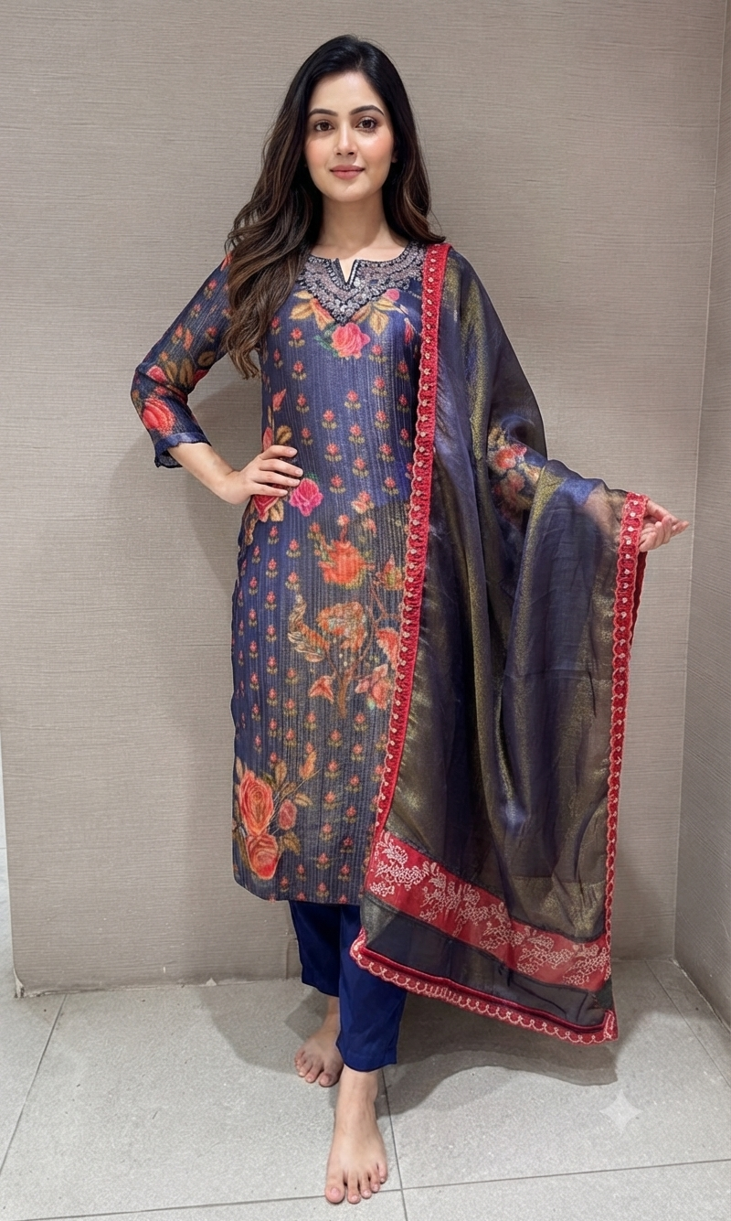 Purple Floral printed kurta set