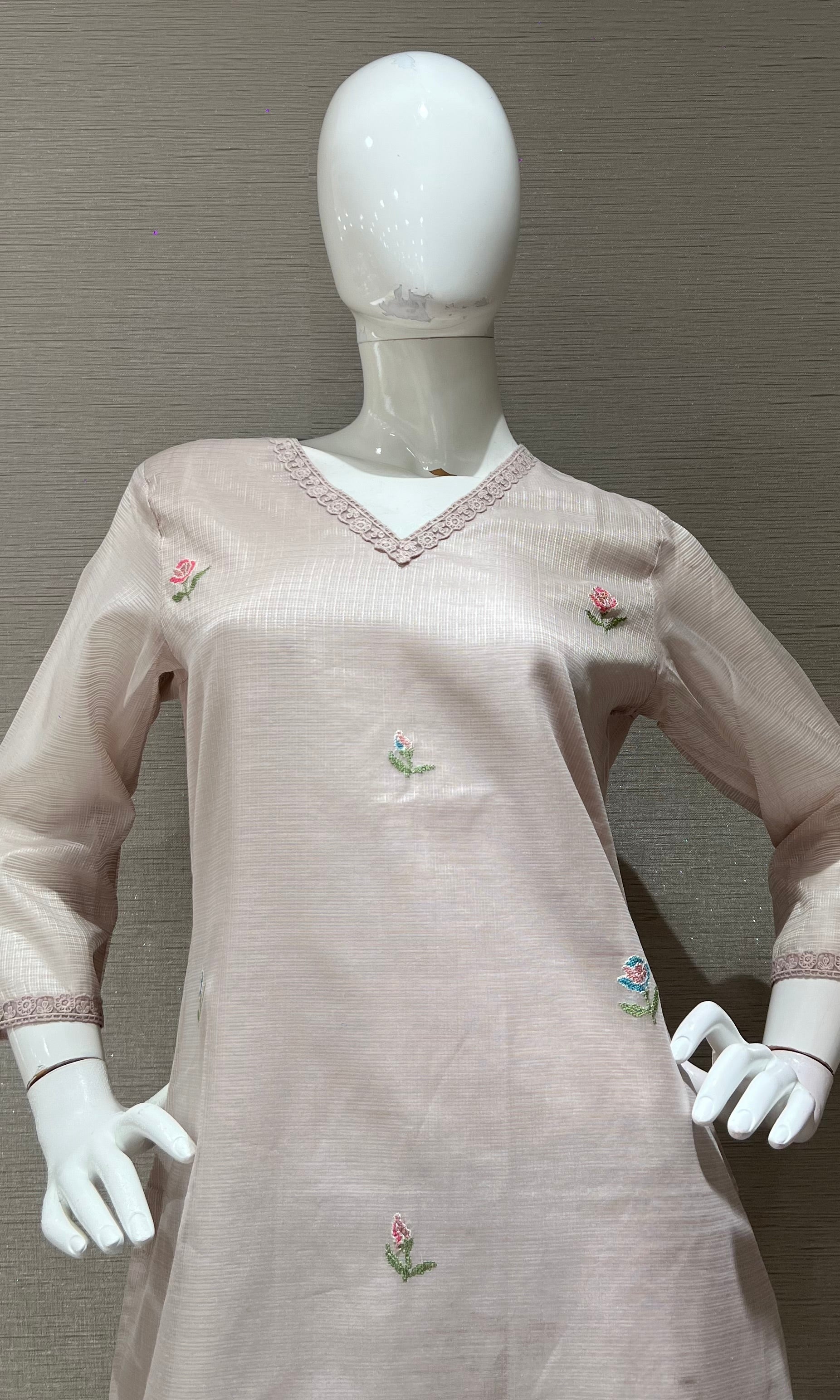 Light Pink Floral Embroidered Kurta Set with Dupatta