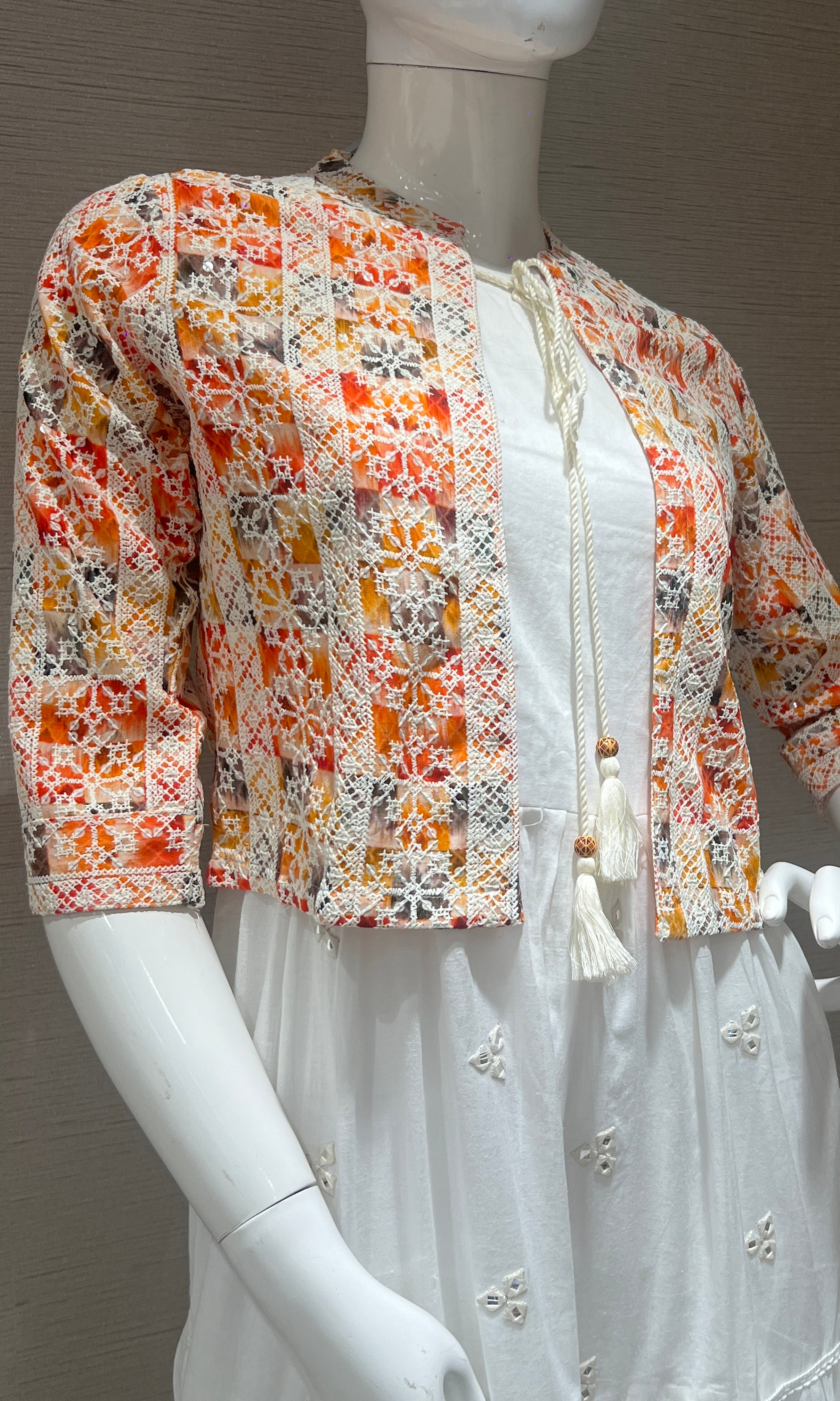 Orange Anarkali gown with jacket