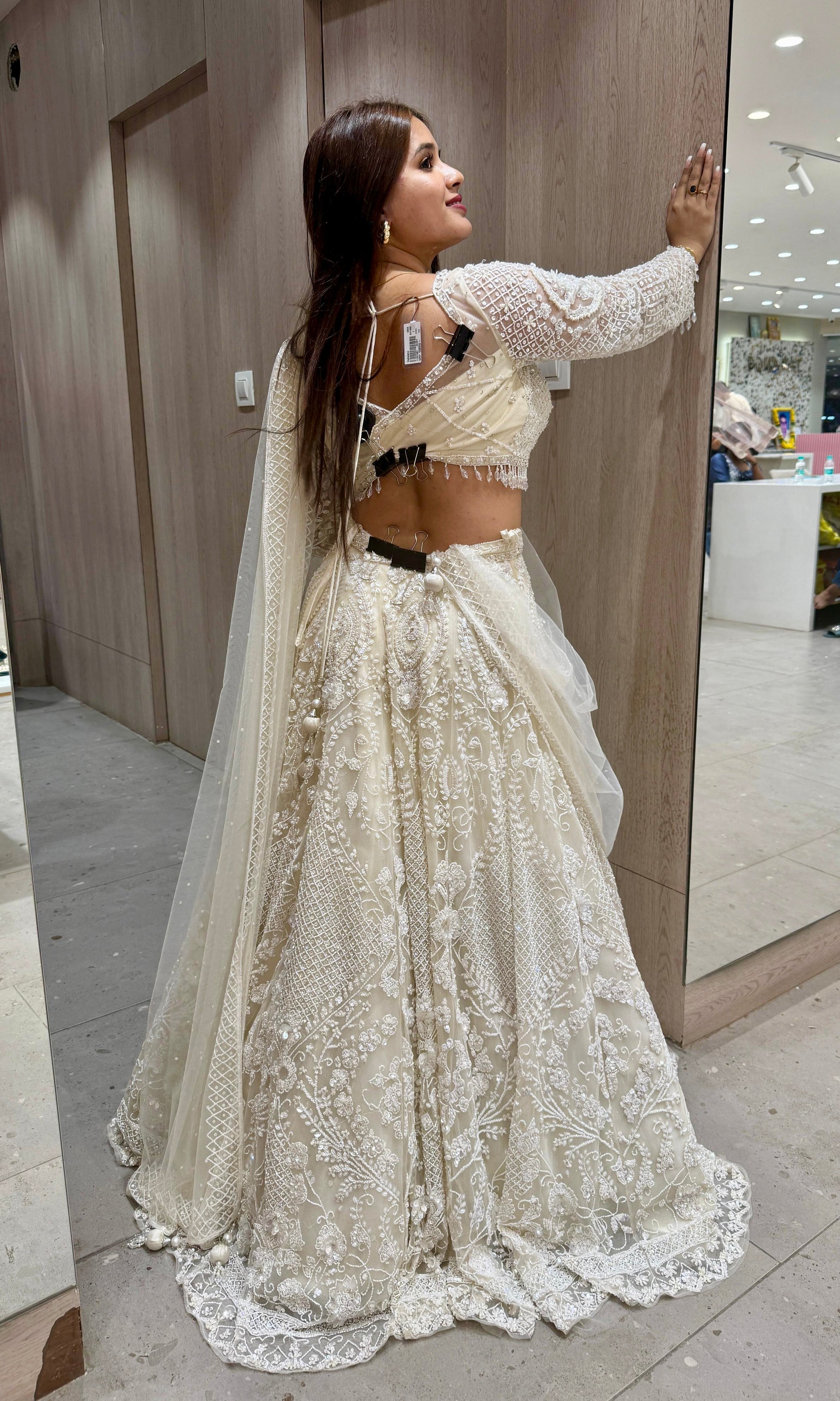 Ivory Pearl White Net Lehenga