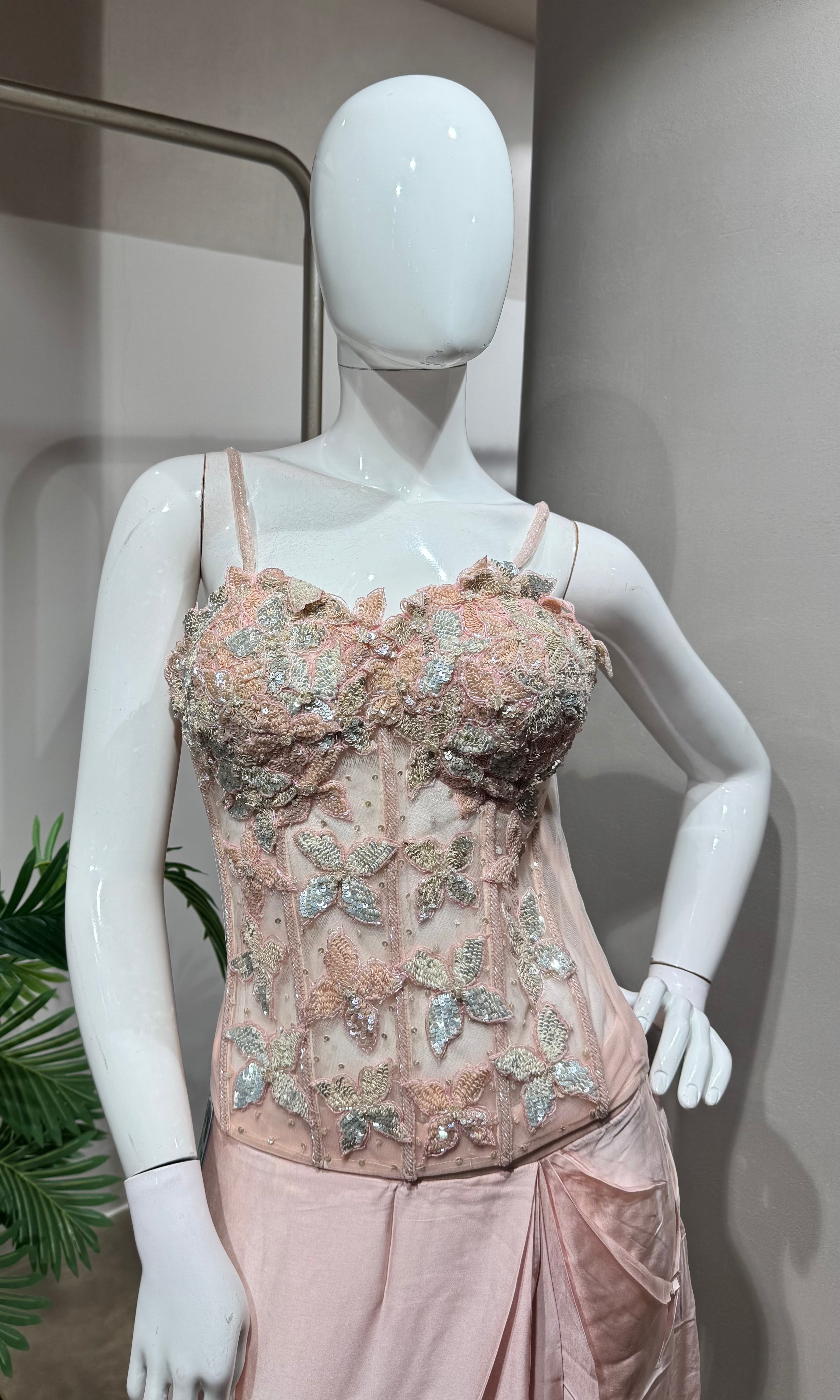 Ivory Rose pink Corset Drape skirt