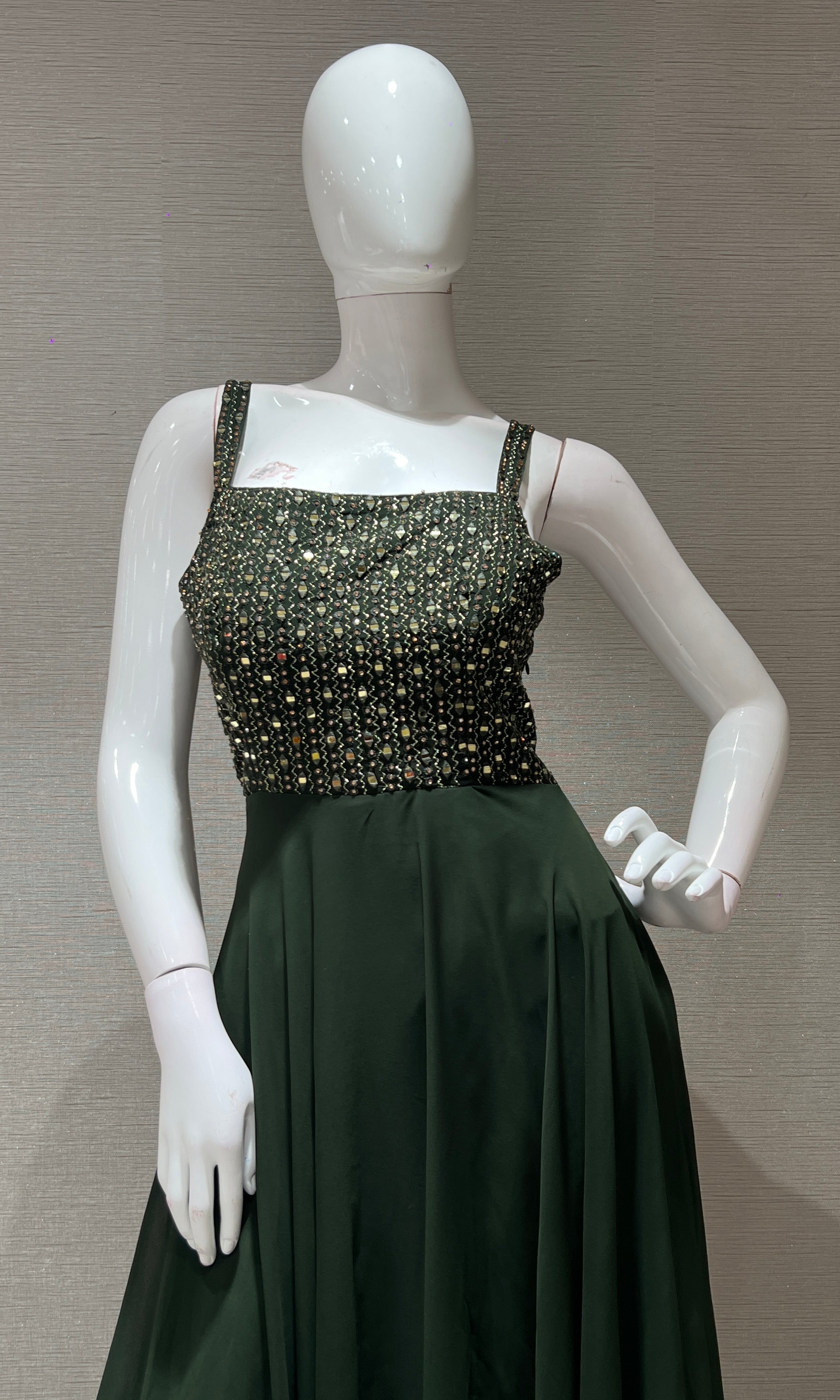 Green EMBROIDERED LONG DRESS ANARKALI