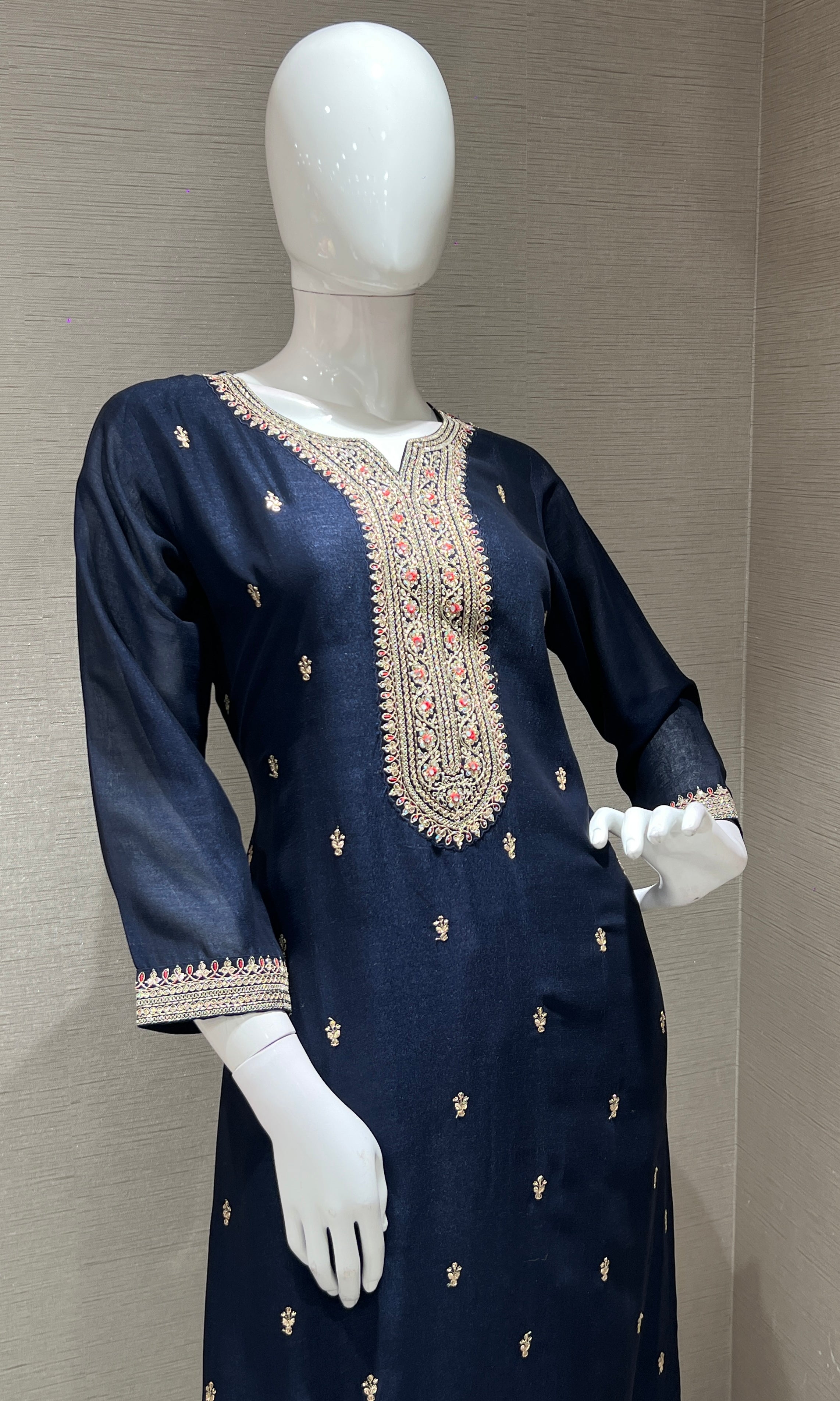 Navy blue GOLD EMBROIDERY kurta set