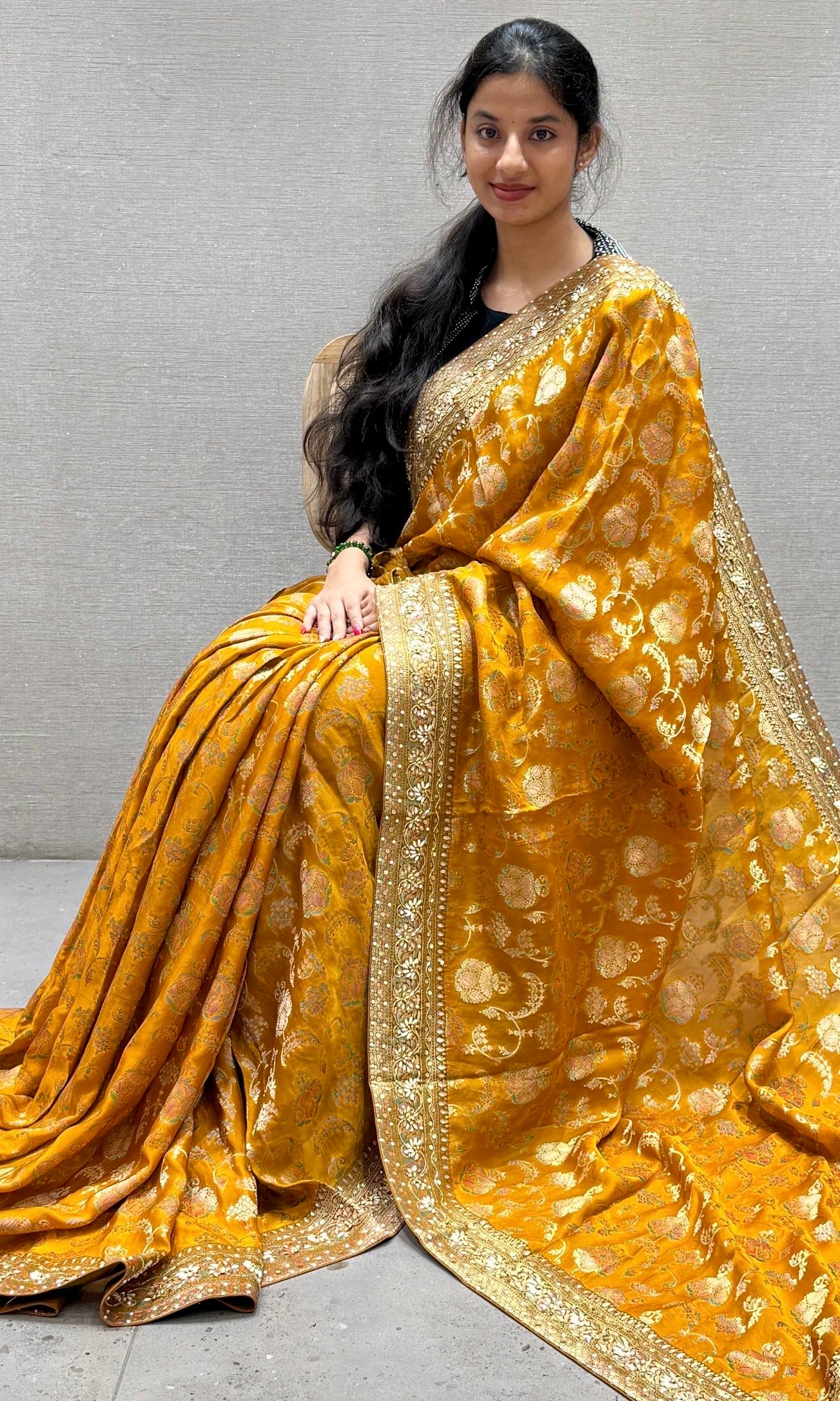 Golden Brown Banarasi saree with ready blouse