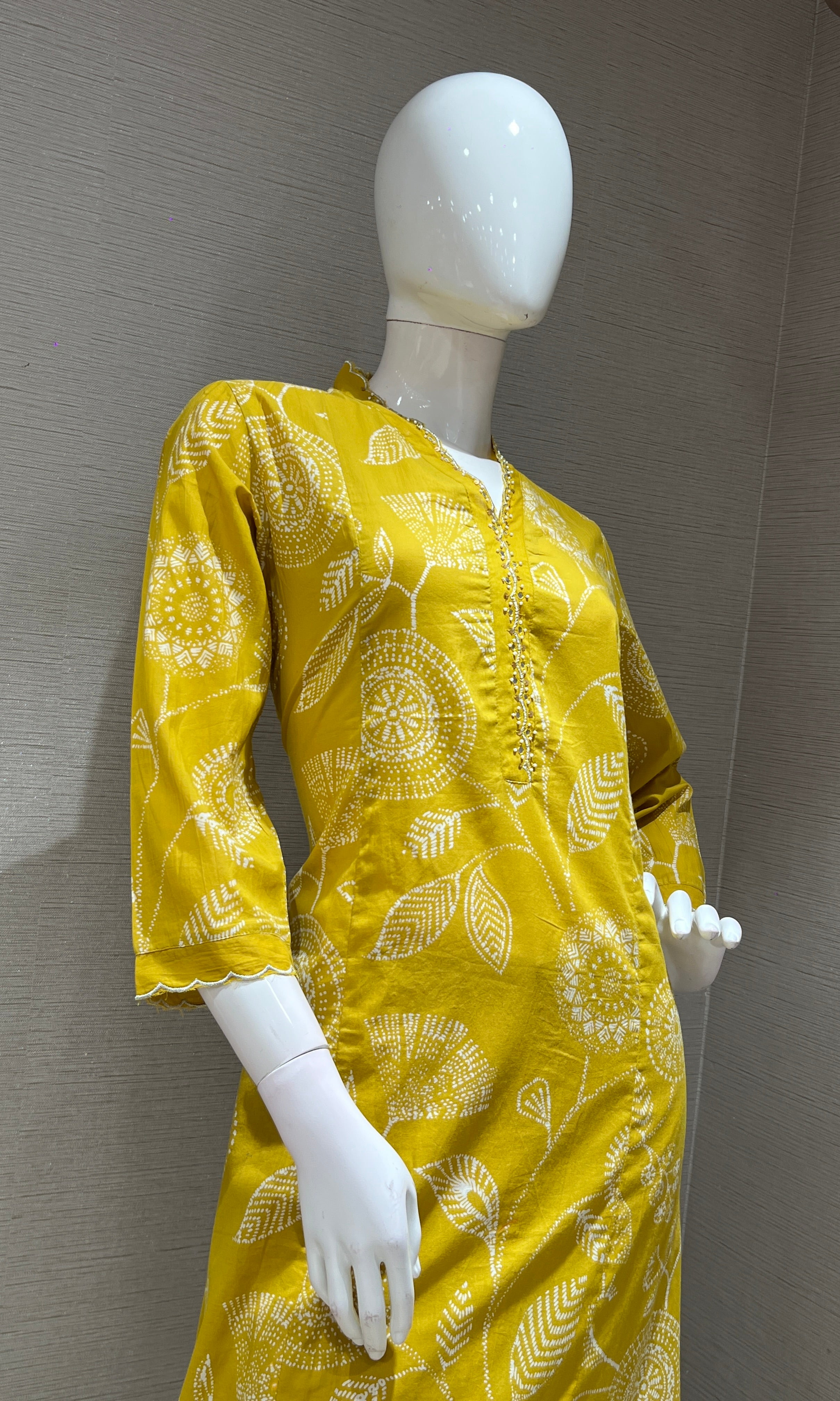 Yellow FLORAL PRINT KURTI SET