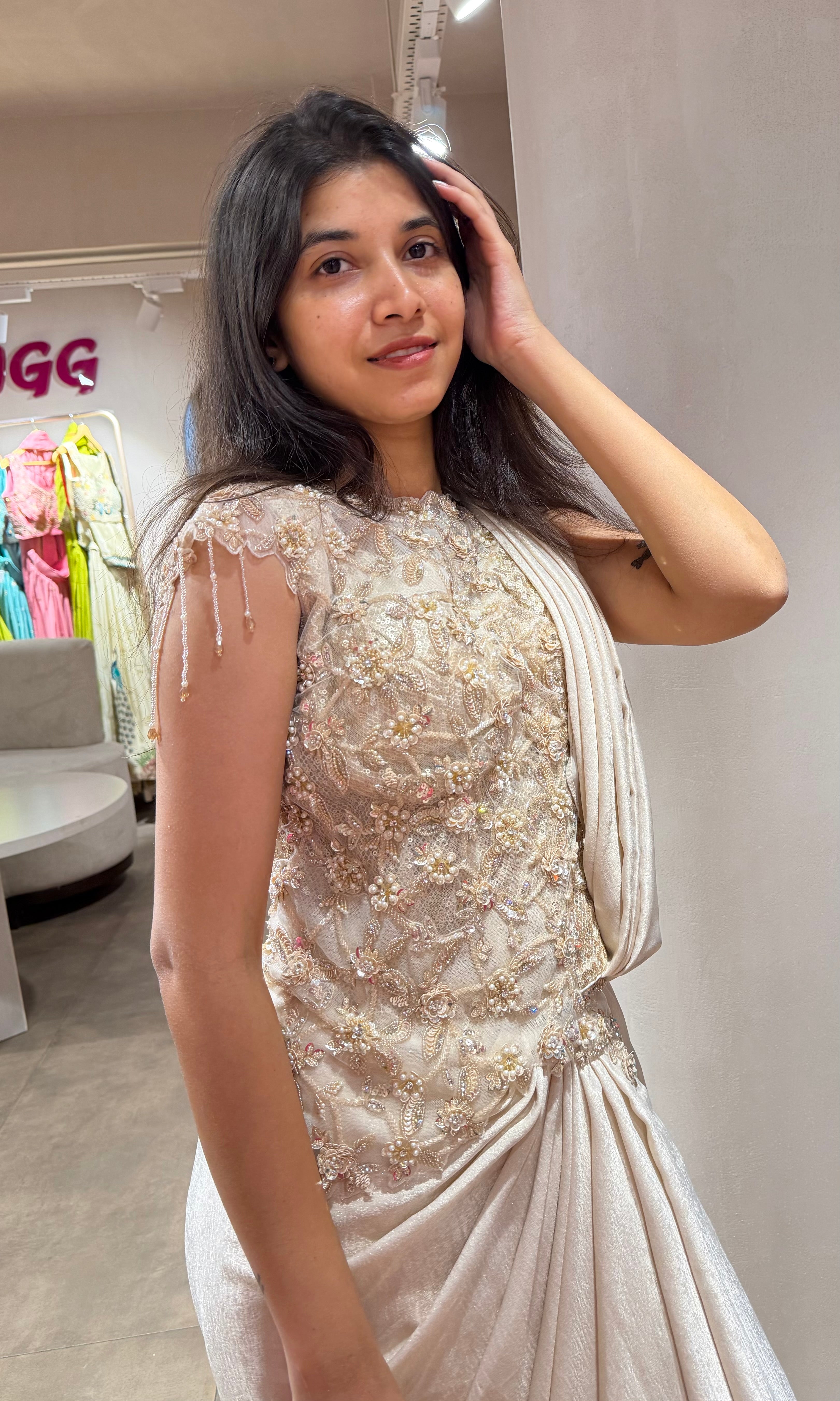 Fawn DRAPE SAREE WITH CORSET BLOUSE