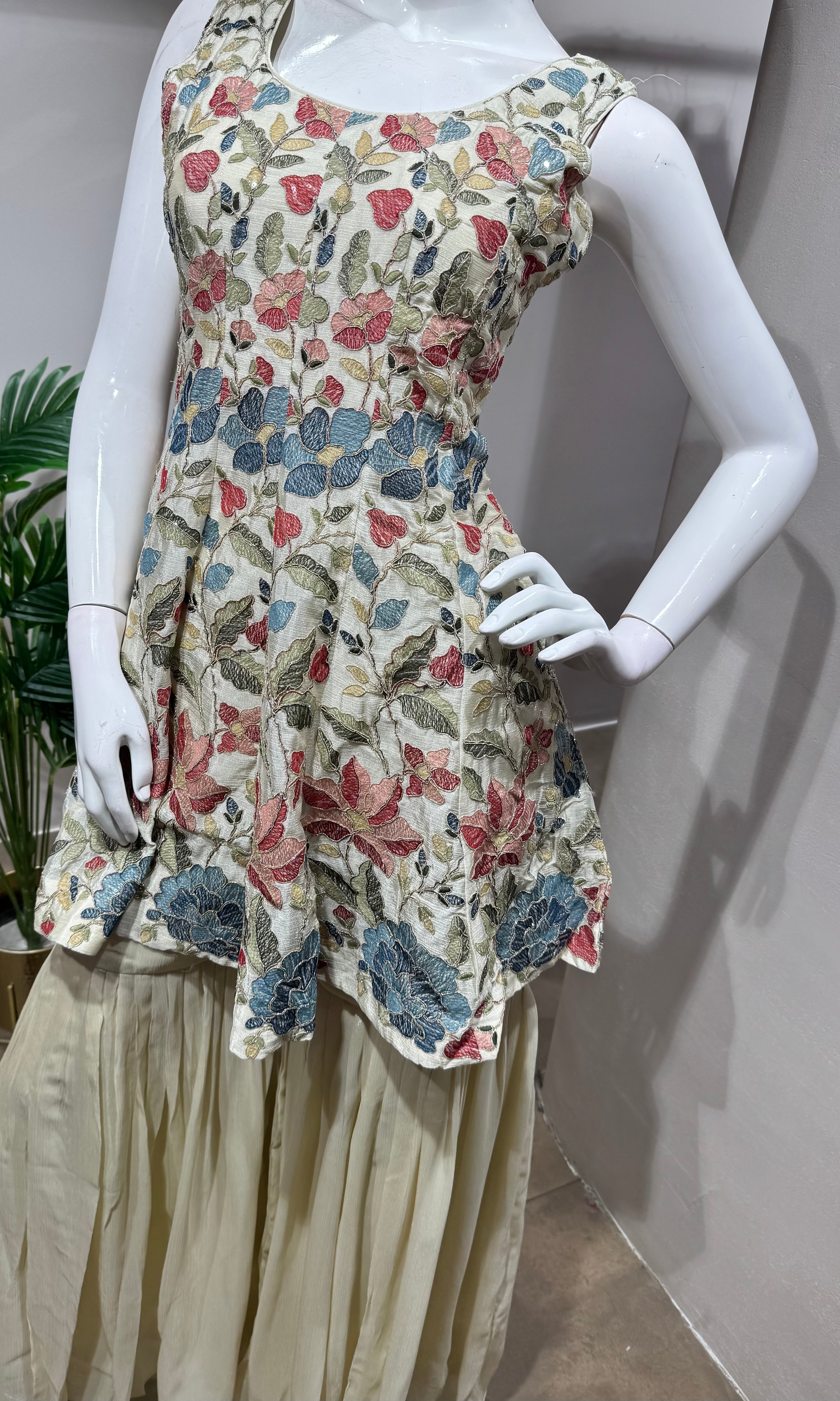 CREAM Floral Embroidery SHARARA Set
