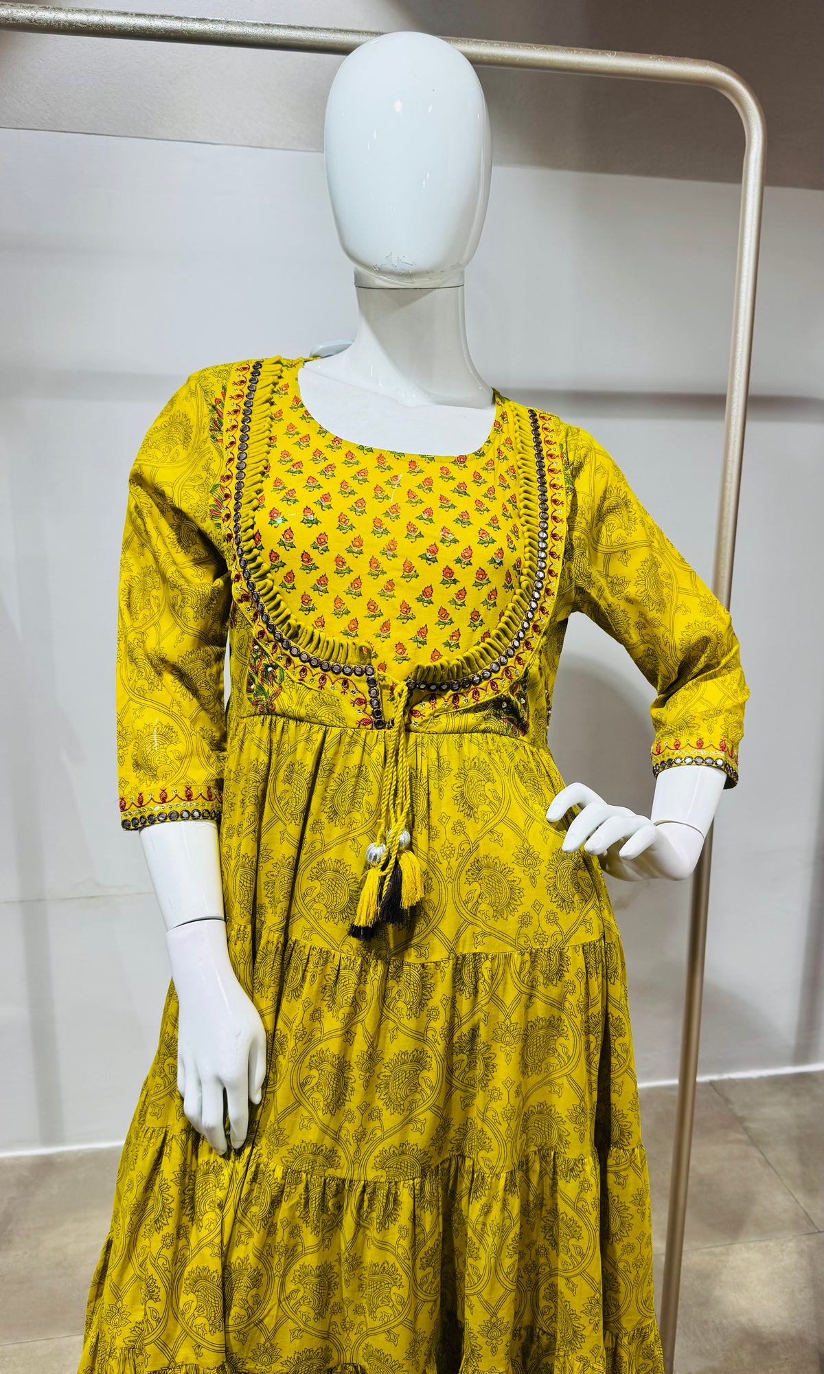 Green printed long frock