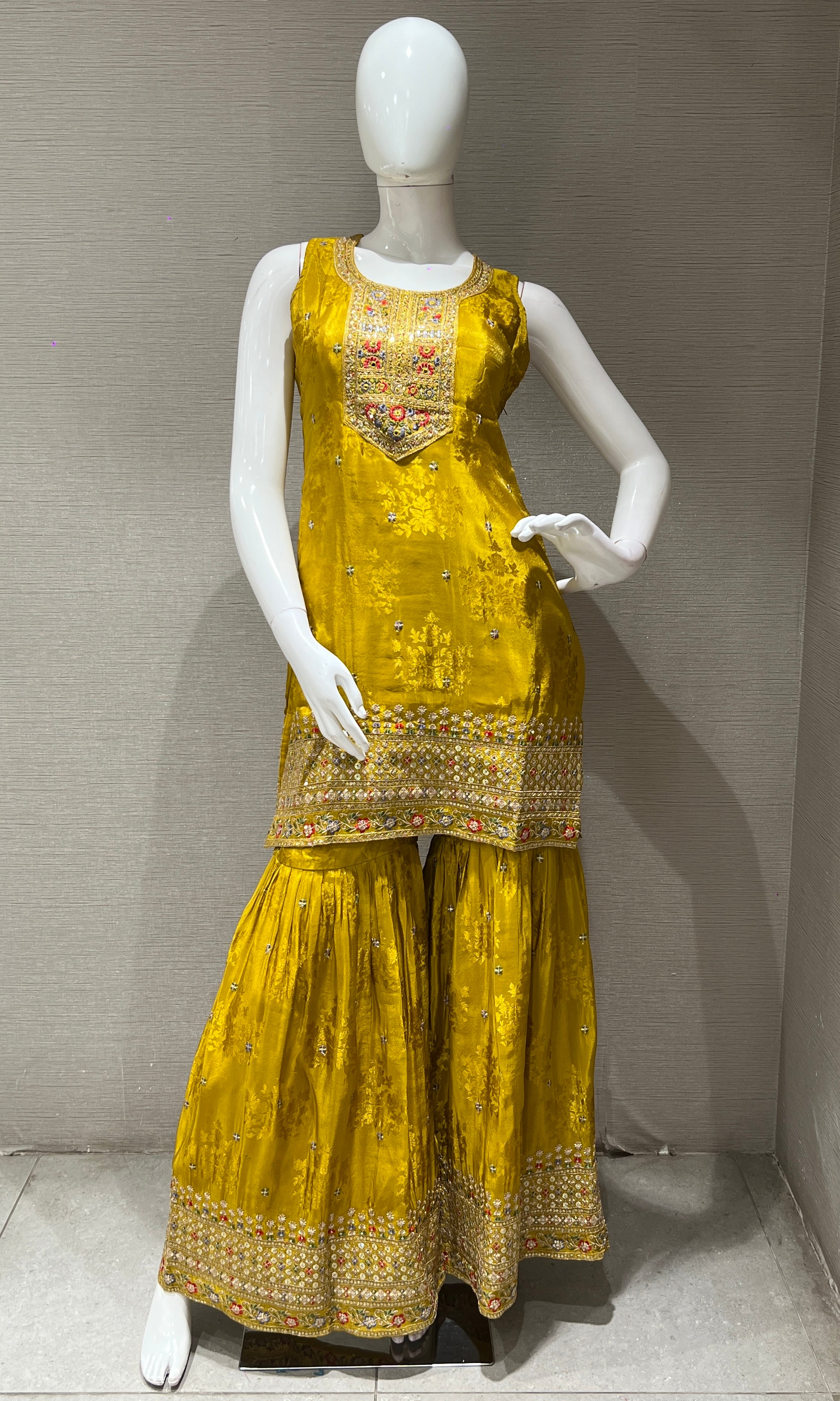 Yellow Golden Glow Embroidered Sharara Set