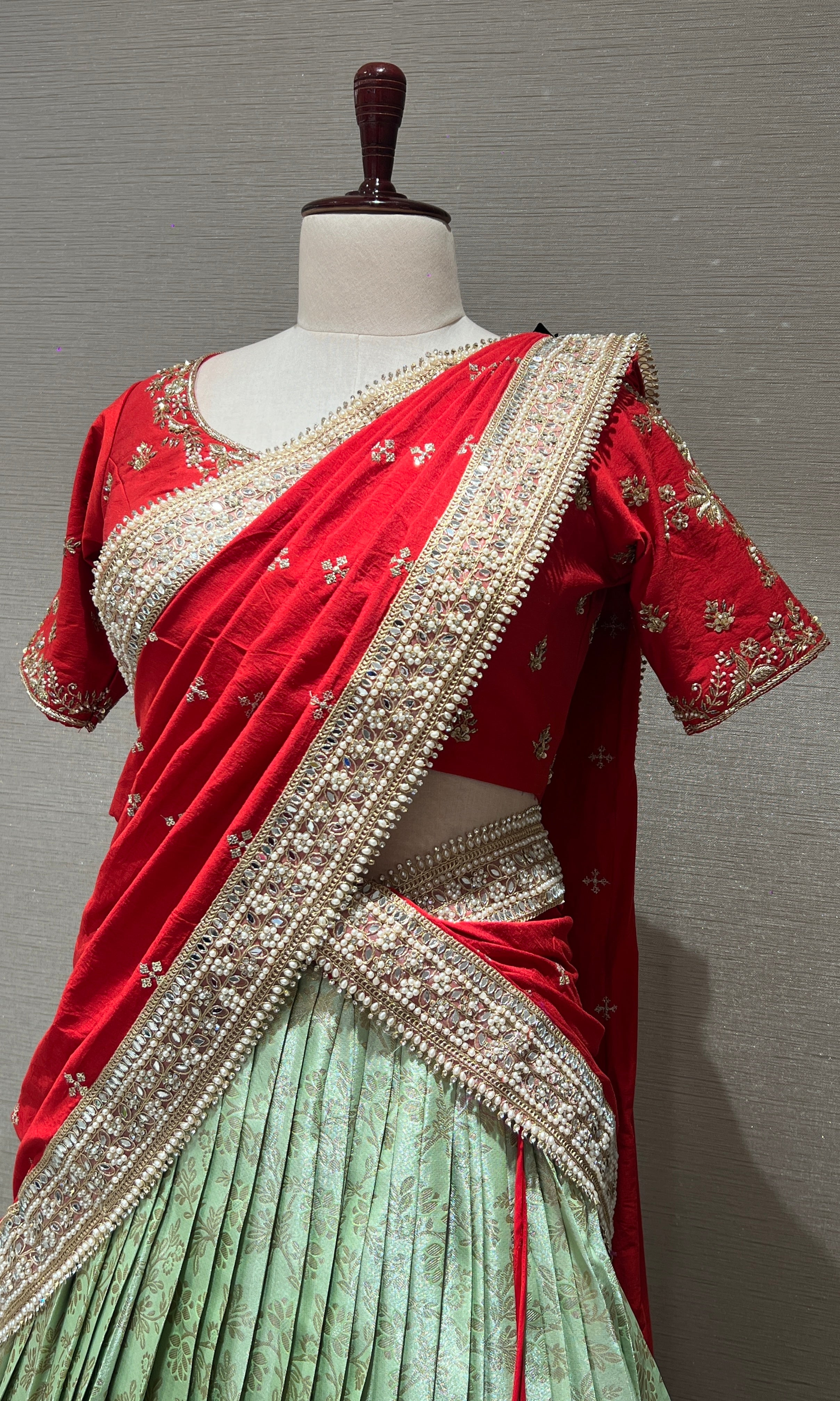 Red pattu Lehenga