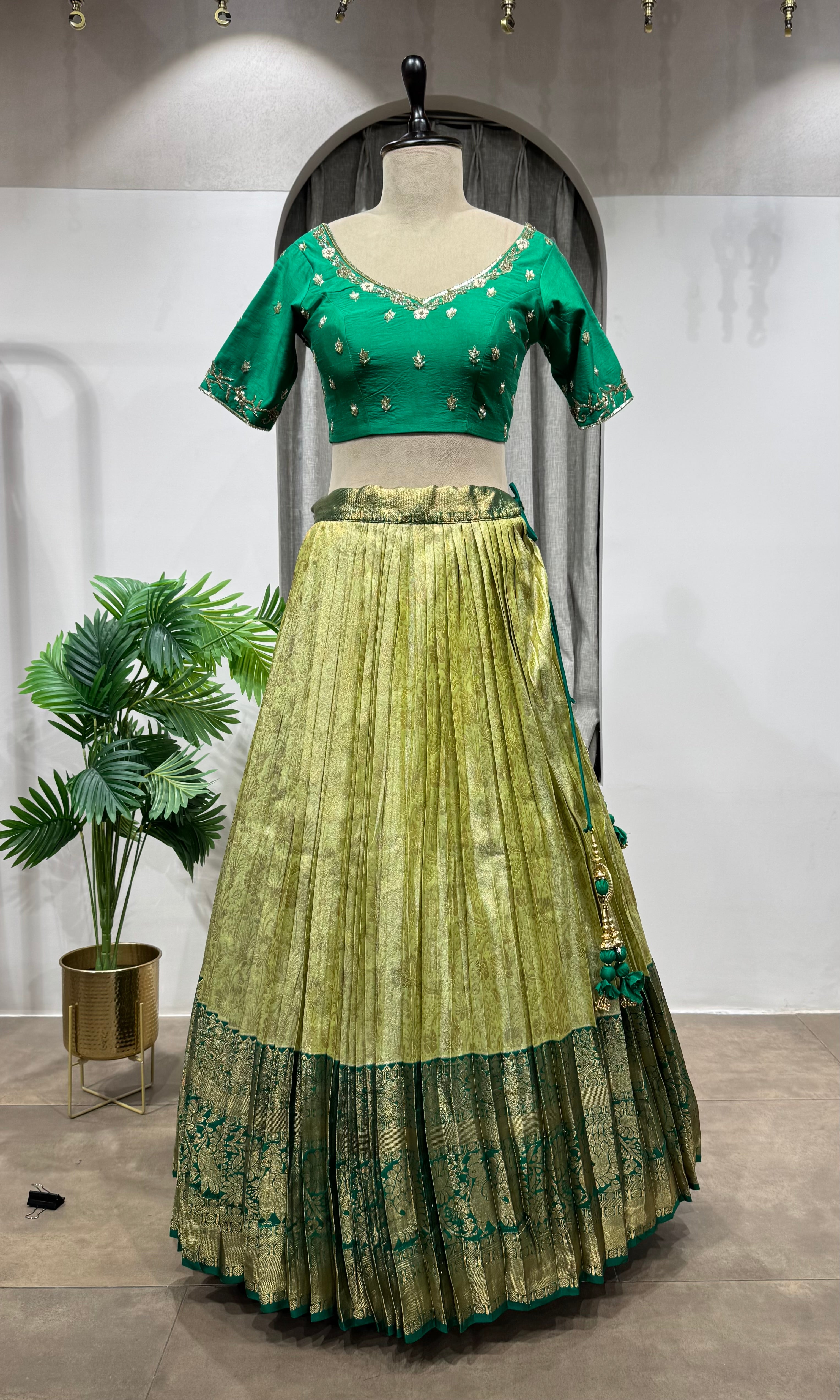 GREEN KANJIVARAM PATTU LEHENGA