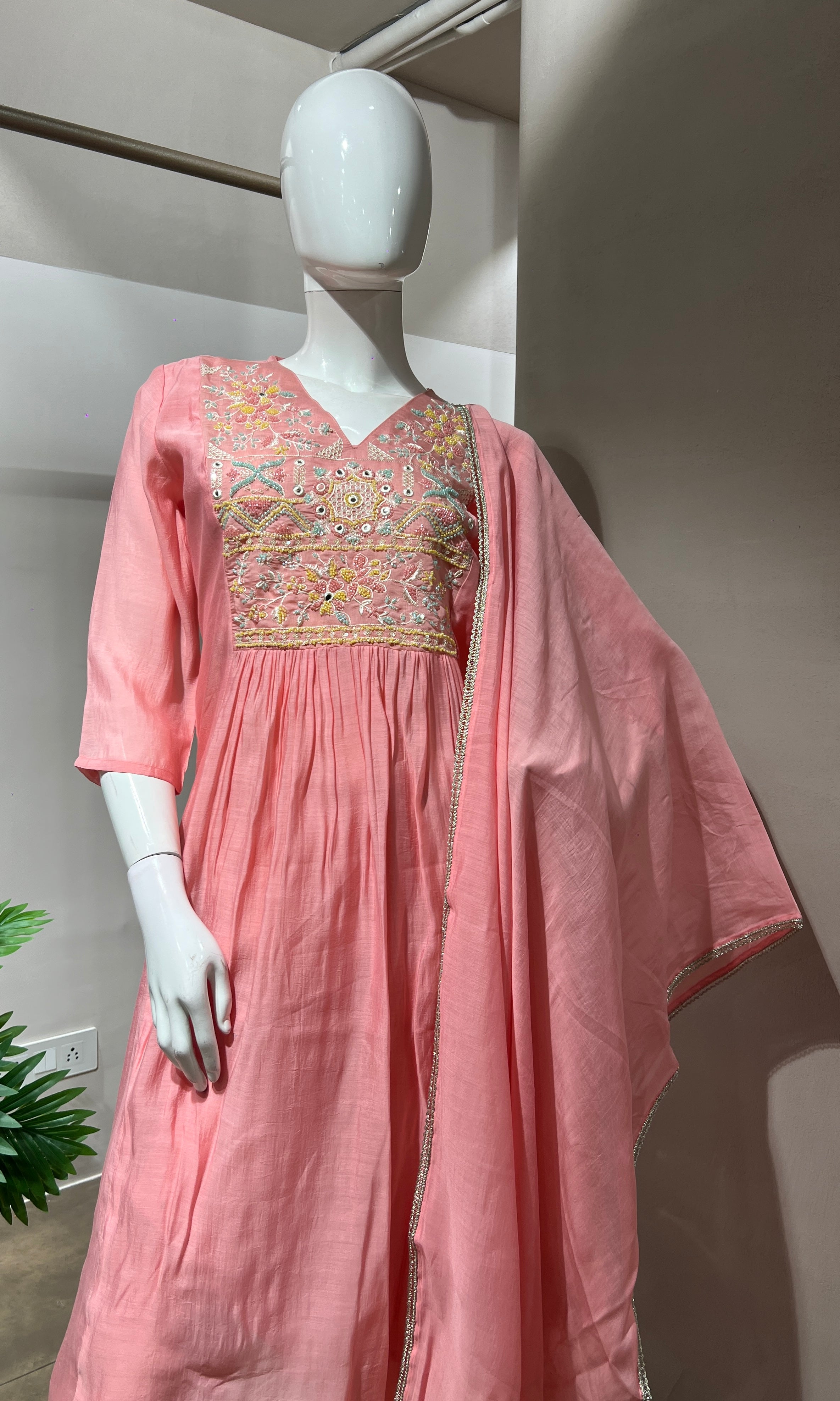 BLUSH PINK MUL CHANDERI KURTA SET