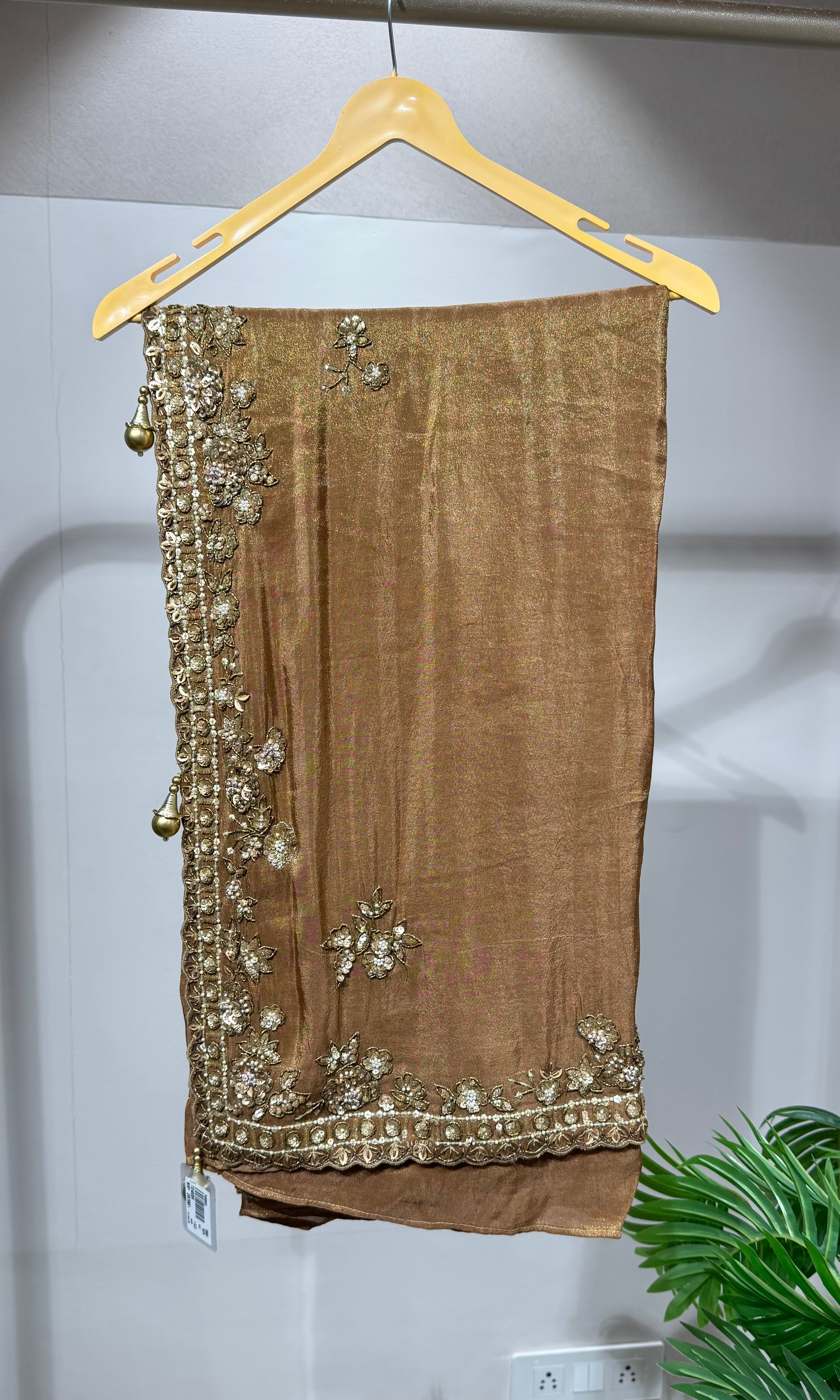 Golden Cora Zari Tissue Silk Bridal Saree