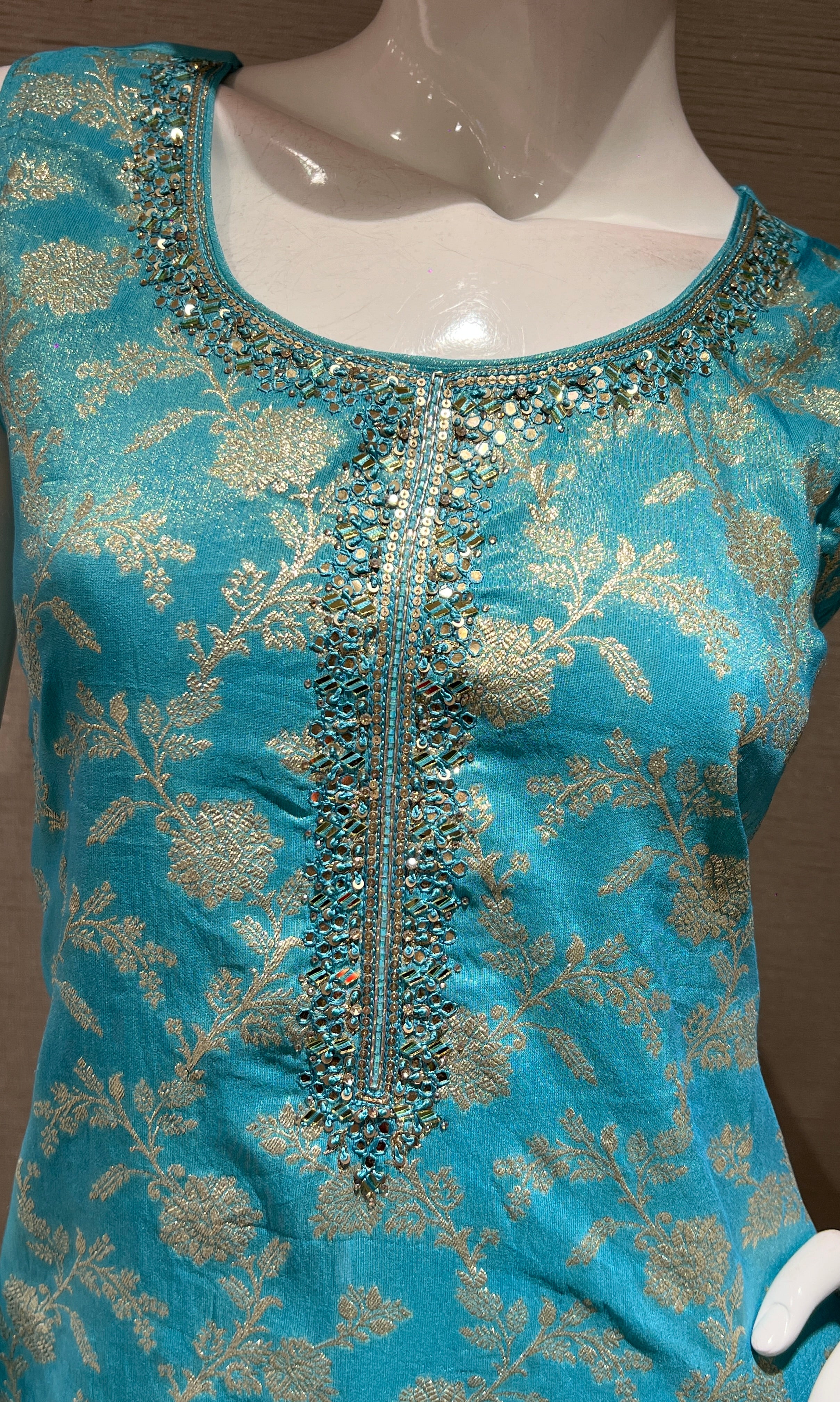 Sea blue golden embroidered kurta set