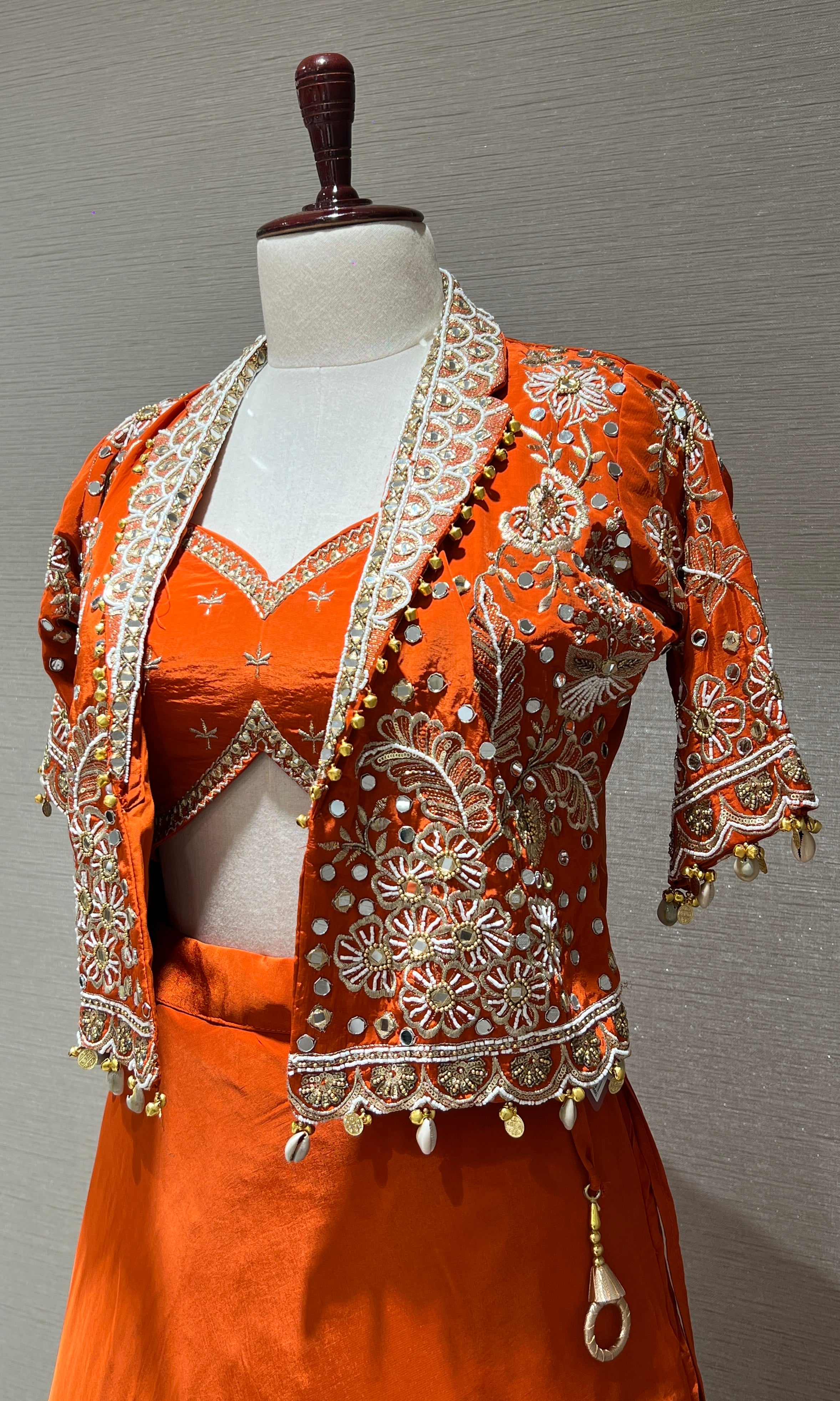 Orange Lehenga with Embellished Crop Jacket
