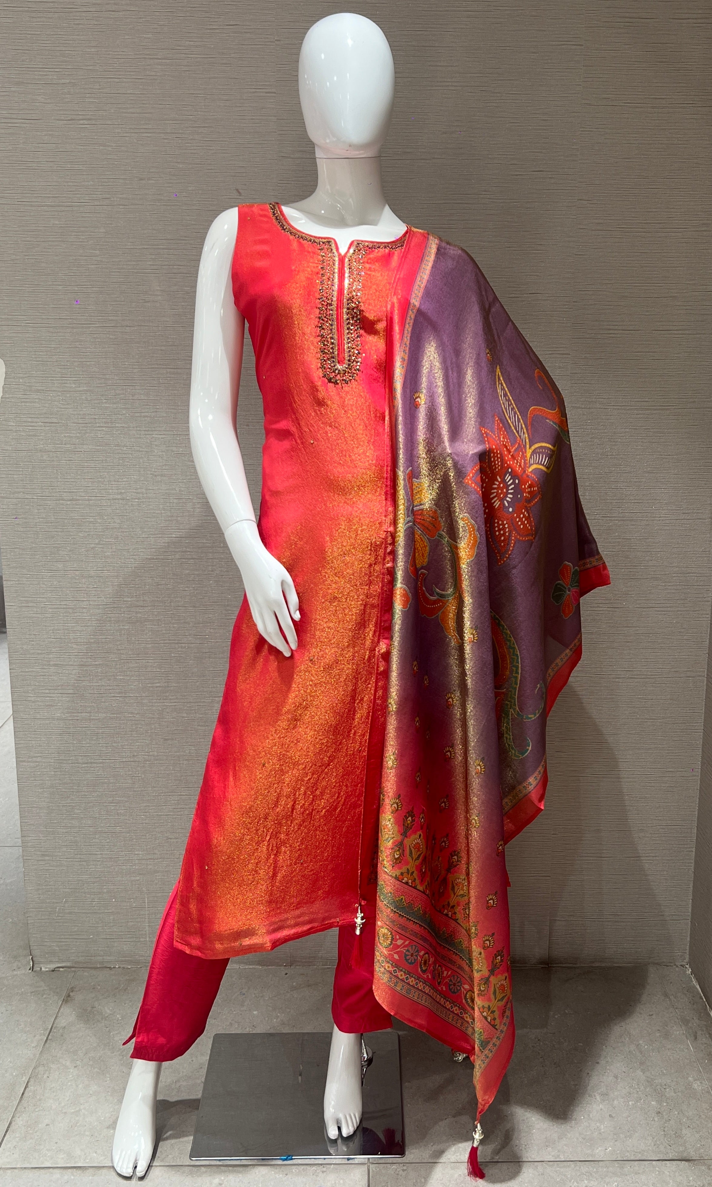 Lotus pink shimmer silk kurta set3333