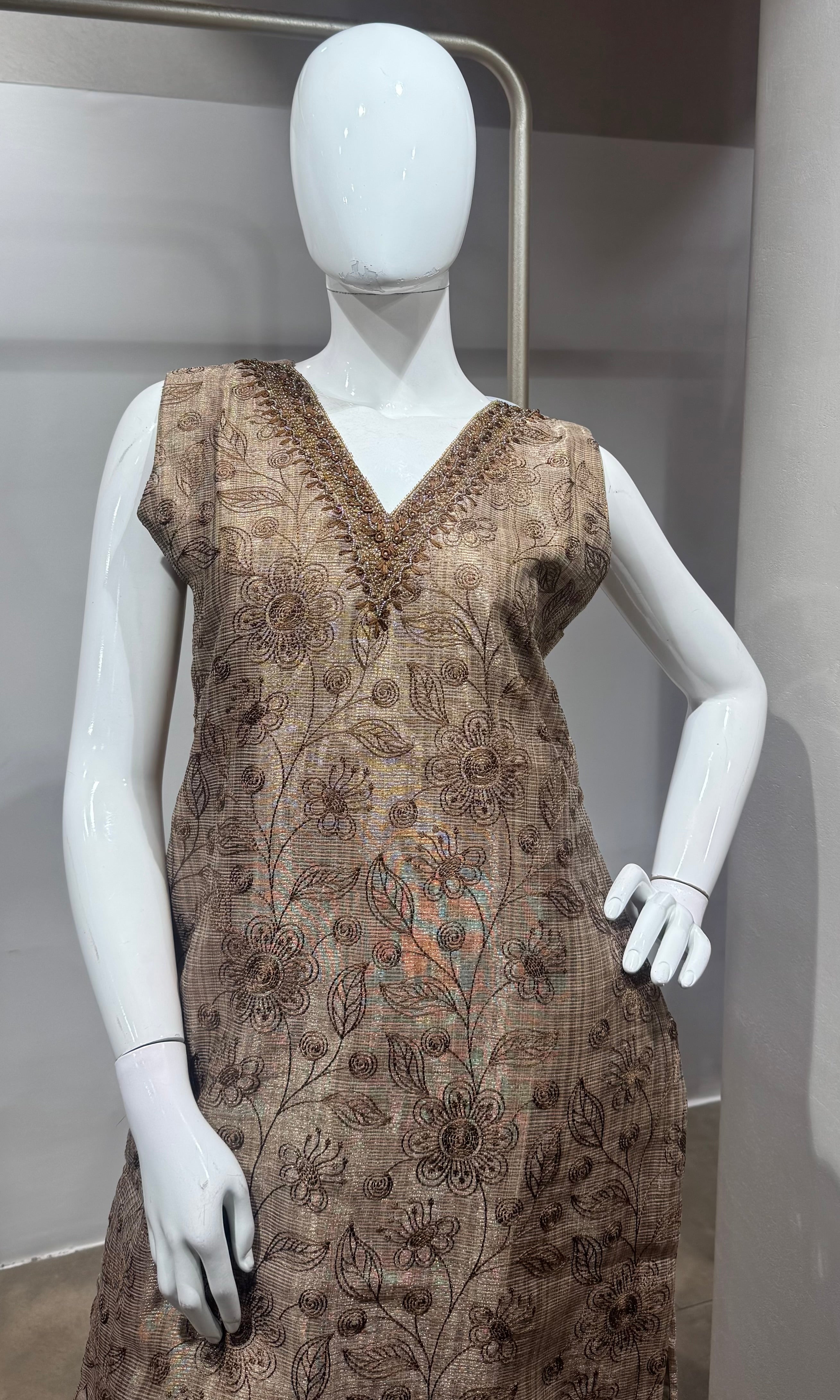 Brown Embroidered Net Salwar Kurta set