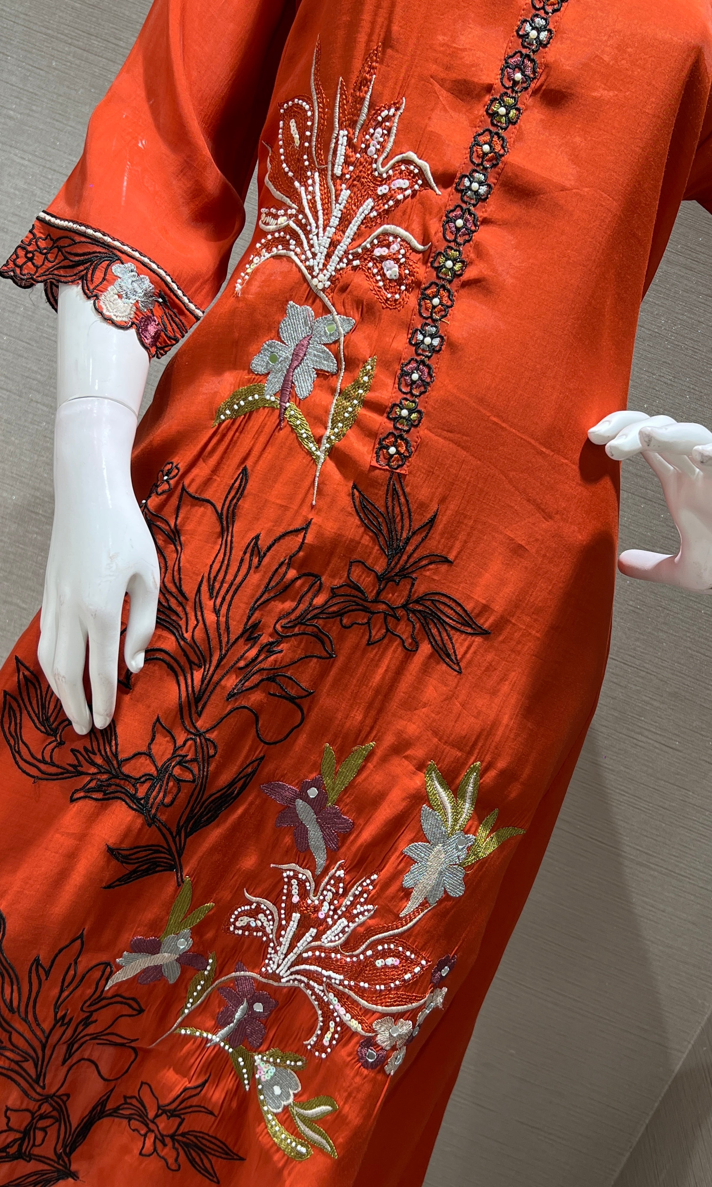 RUST Floral Embellished MUL CHANDERI KURTA SET