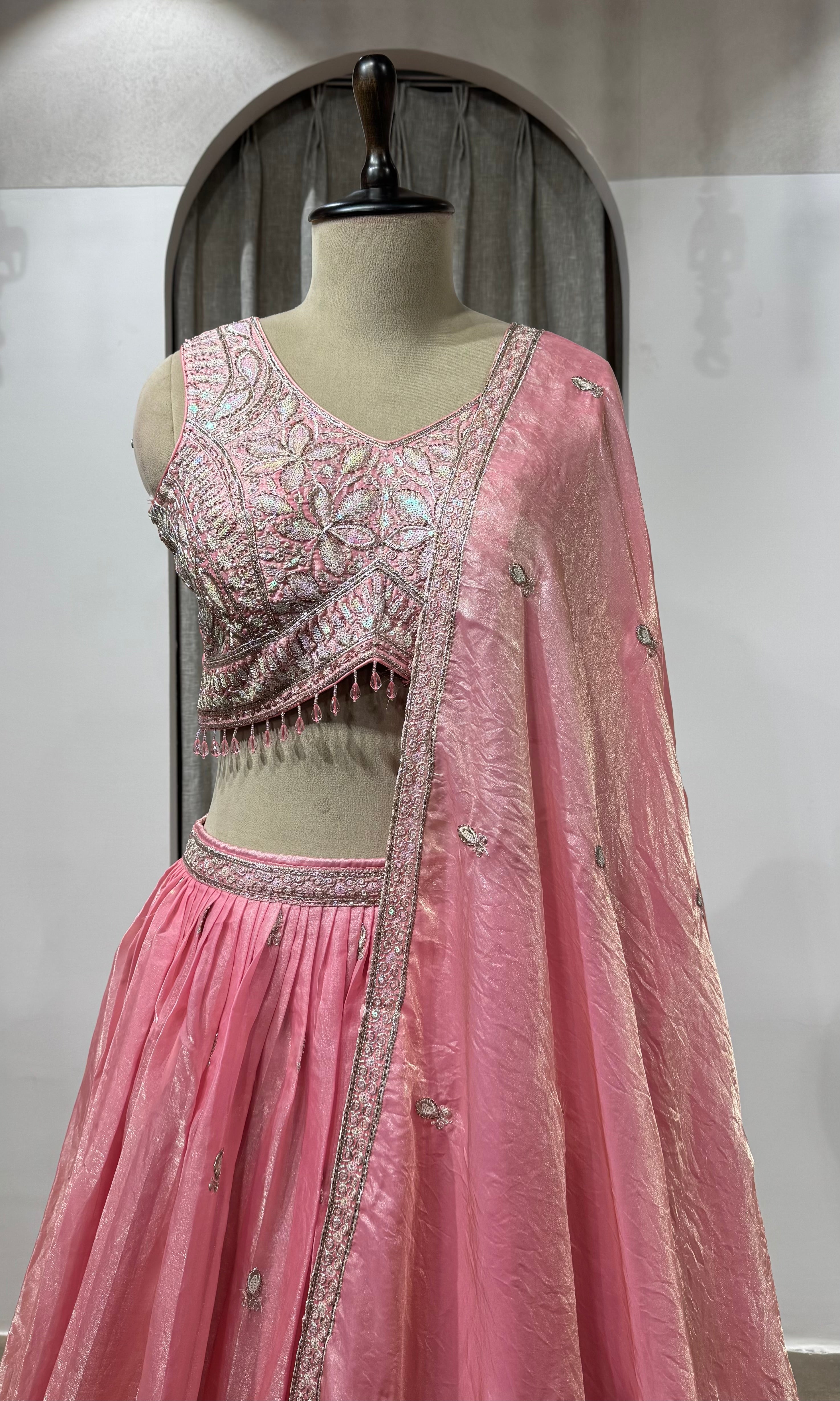 Baby Pink Sequins Embroidered Lehenga Choli
