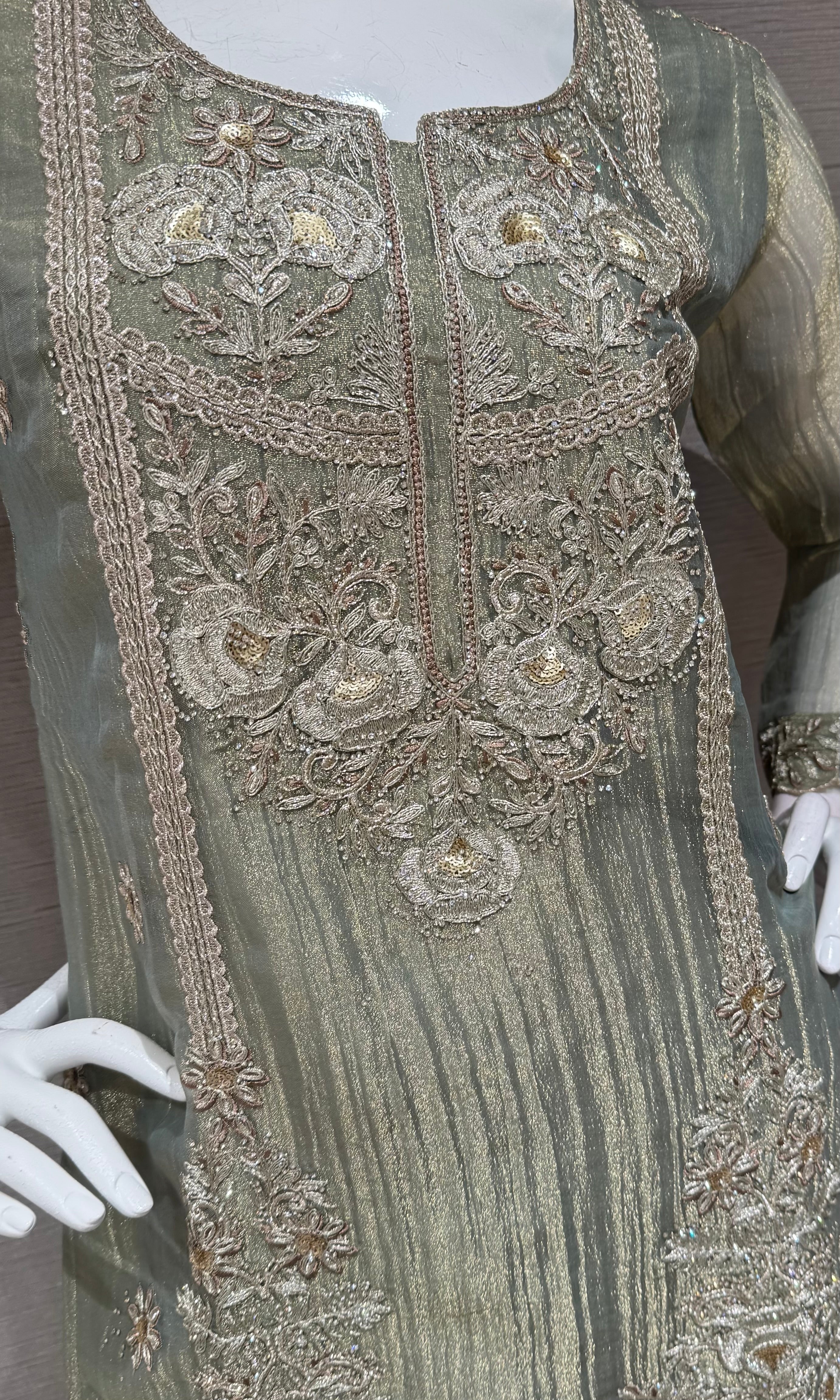 Pista green Shimmer gold embroidered Sharara Set