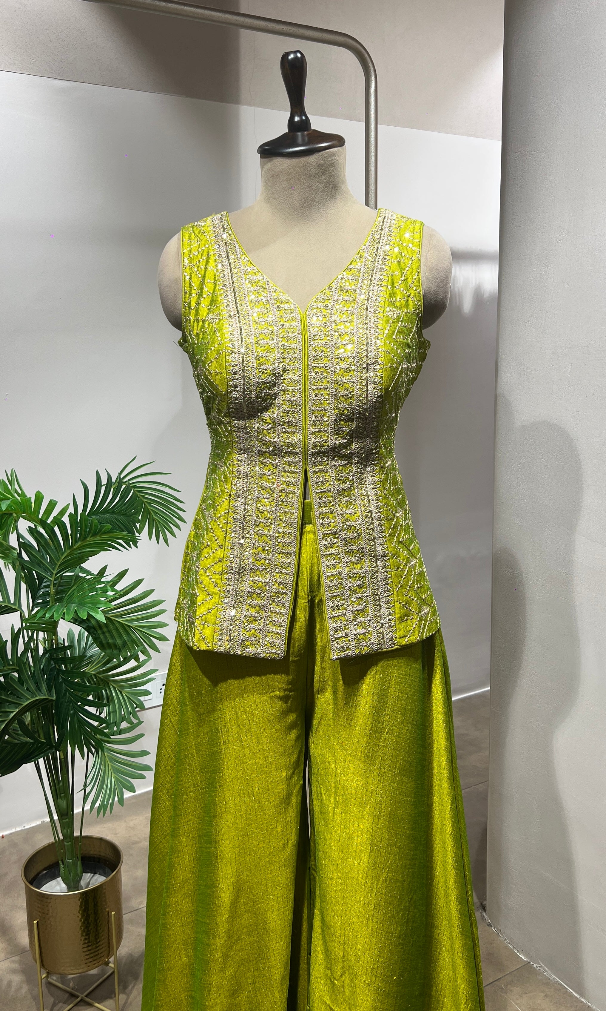 Mehndi Green Embroidered Palazzo Set