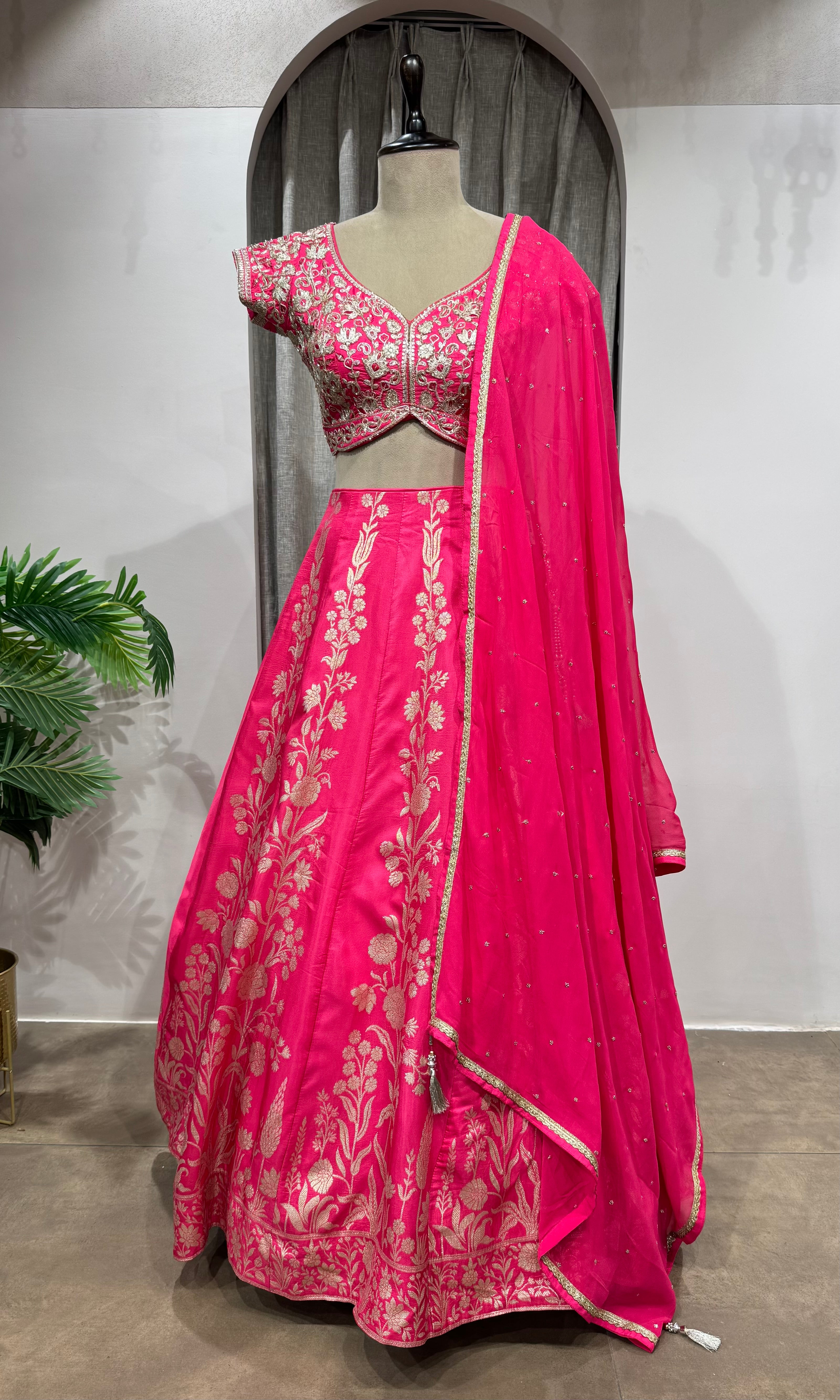 RANI PINK EMBROIDERED BANARASI lehenga