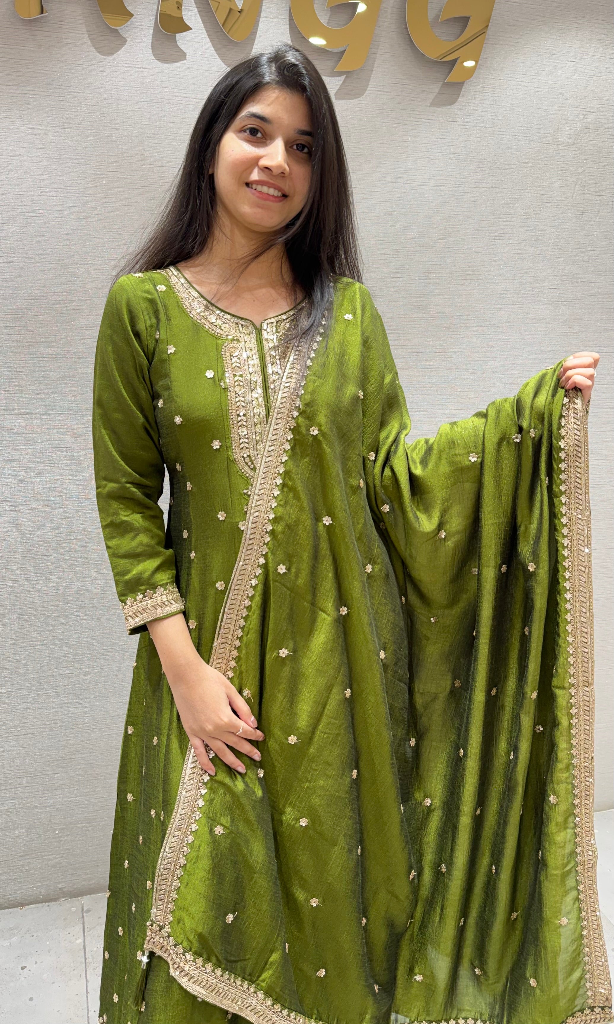 Mehendi Green Embroidered anarkali set