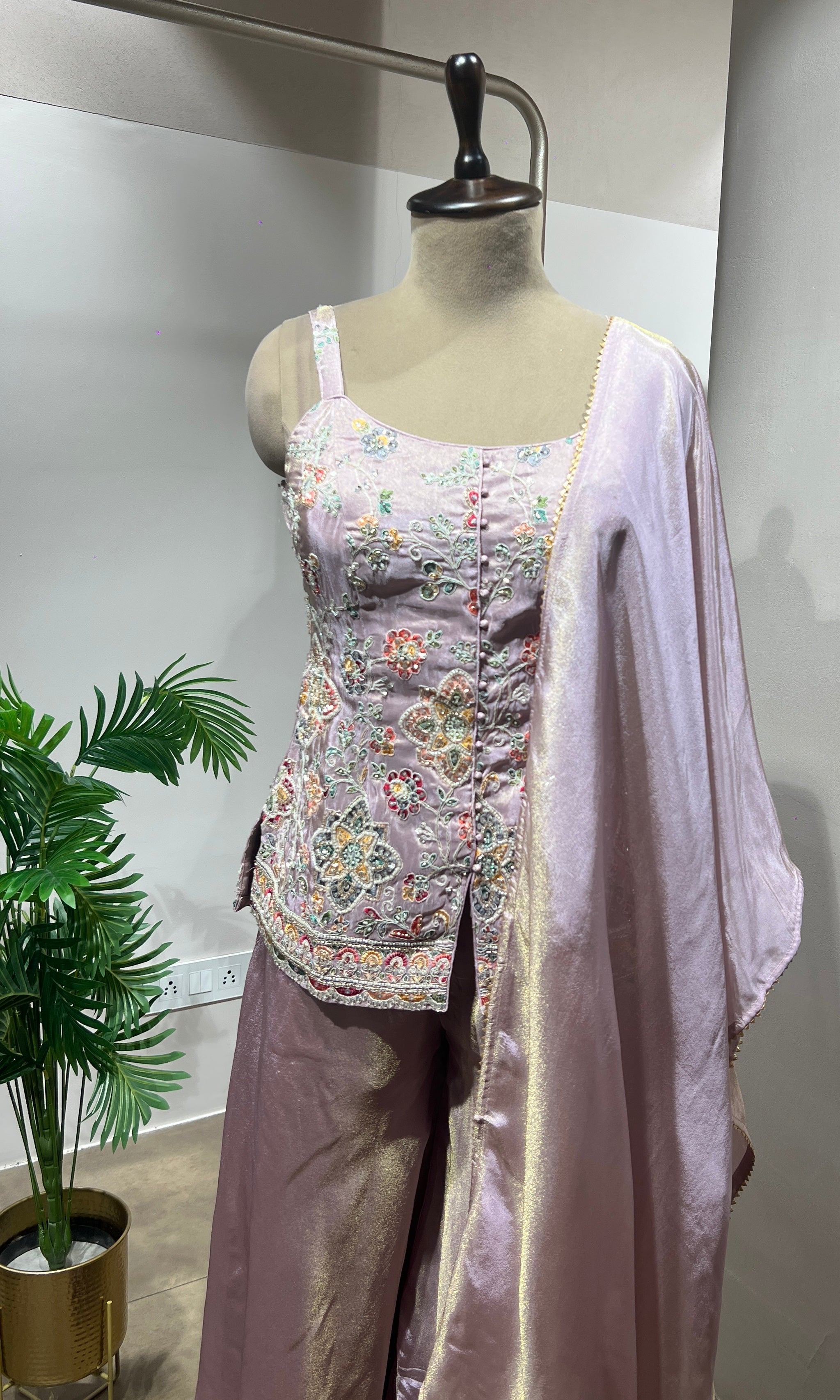 Lavender Shimmer Tissue Peplum Suit