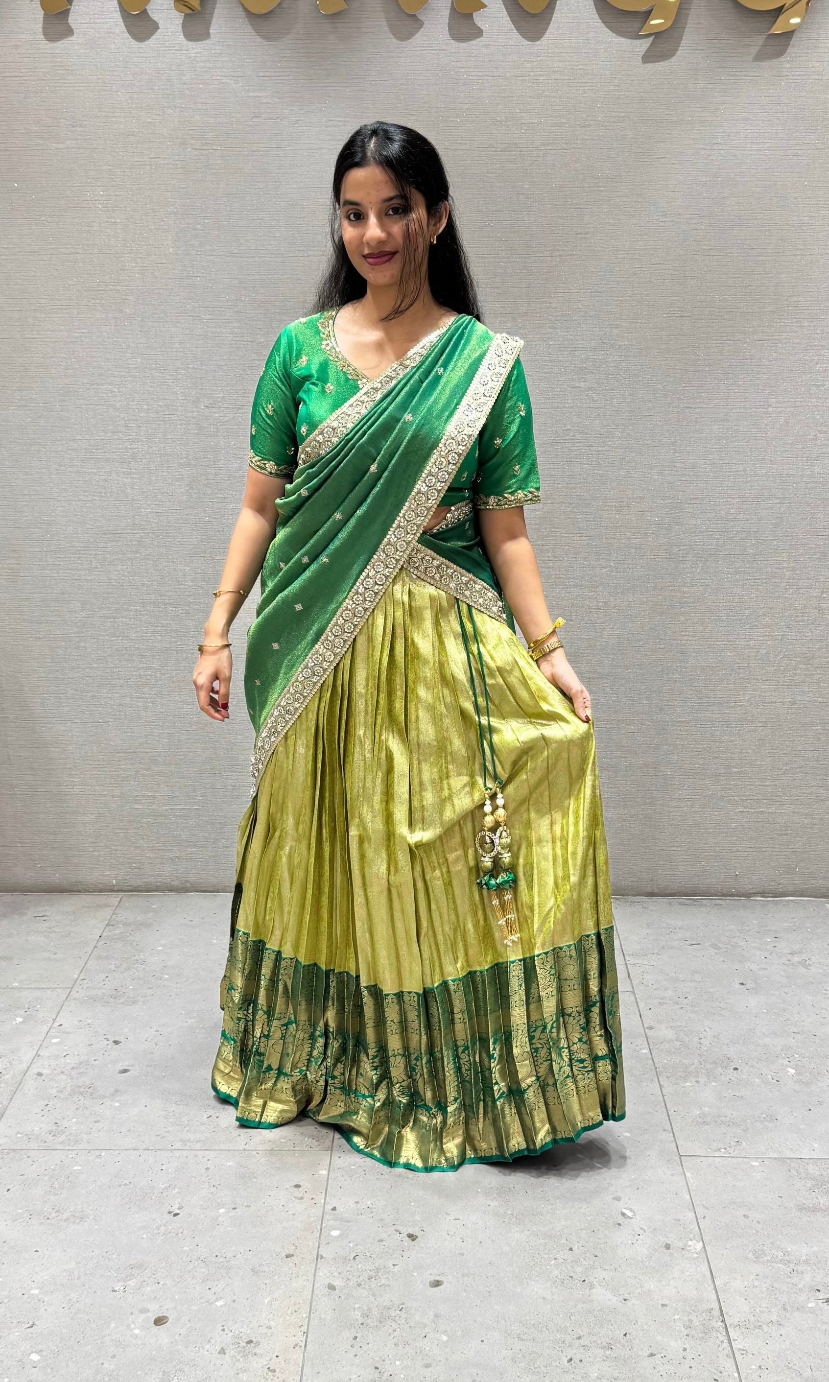 Green pattu Lehenga