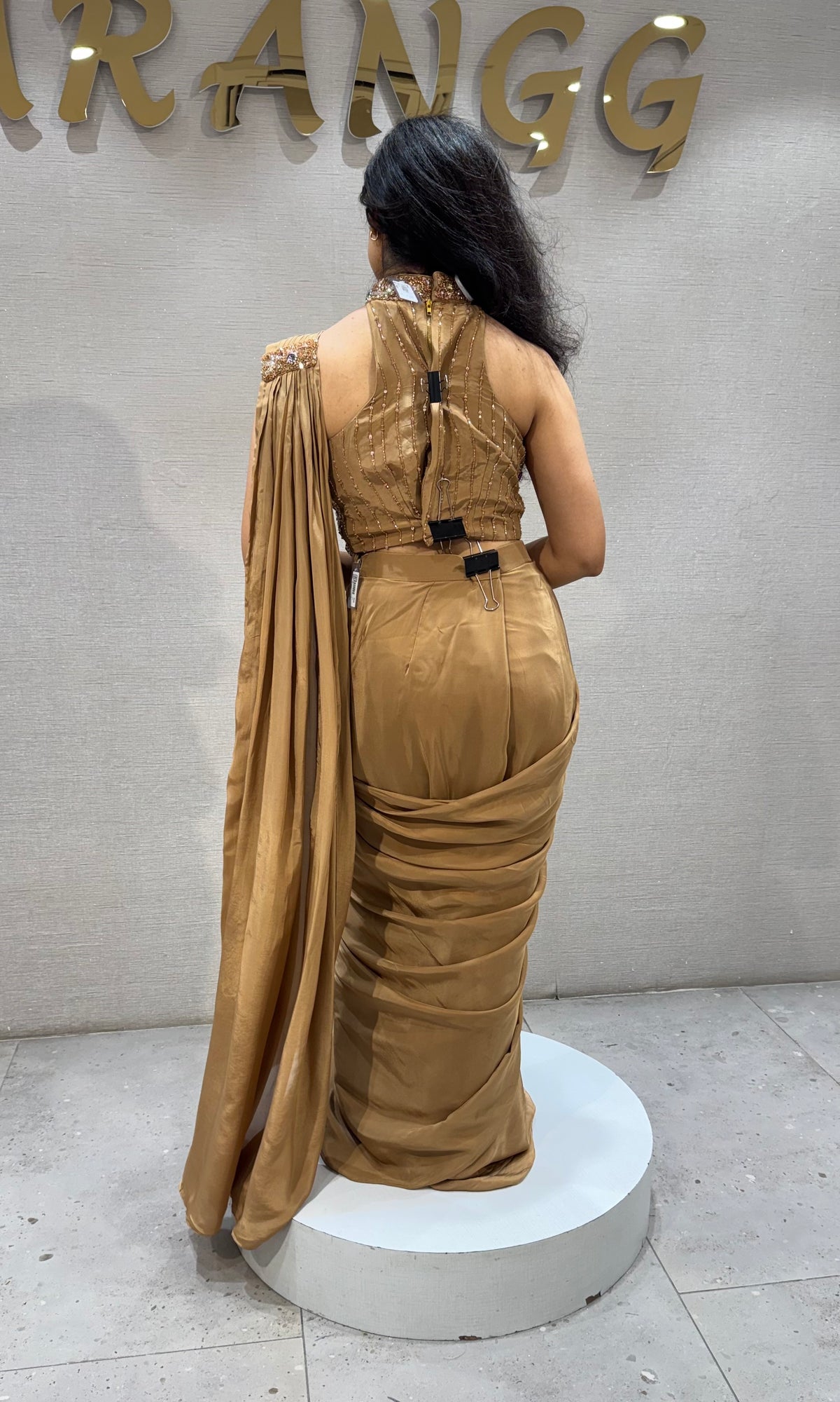 Gold Silk Saree with Floral Embellished Stone Blouse
