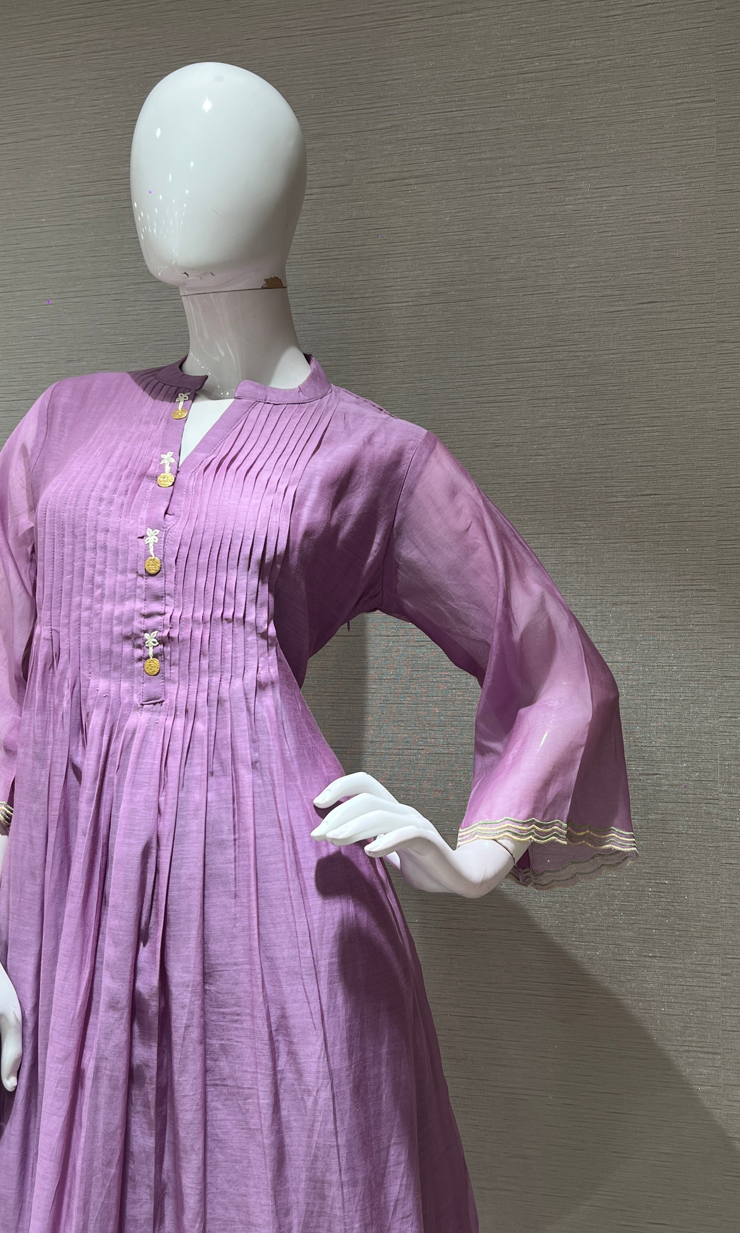 Purple FLORAL MUL CHANDERI KURTA SET