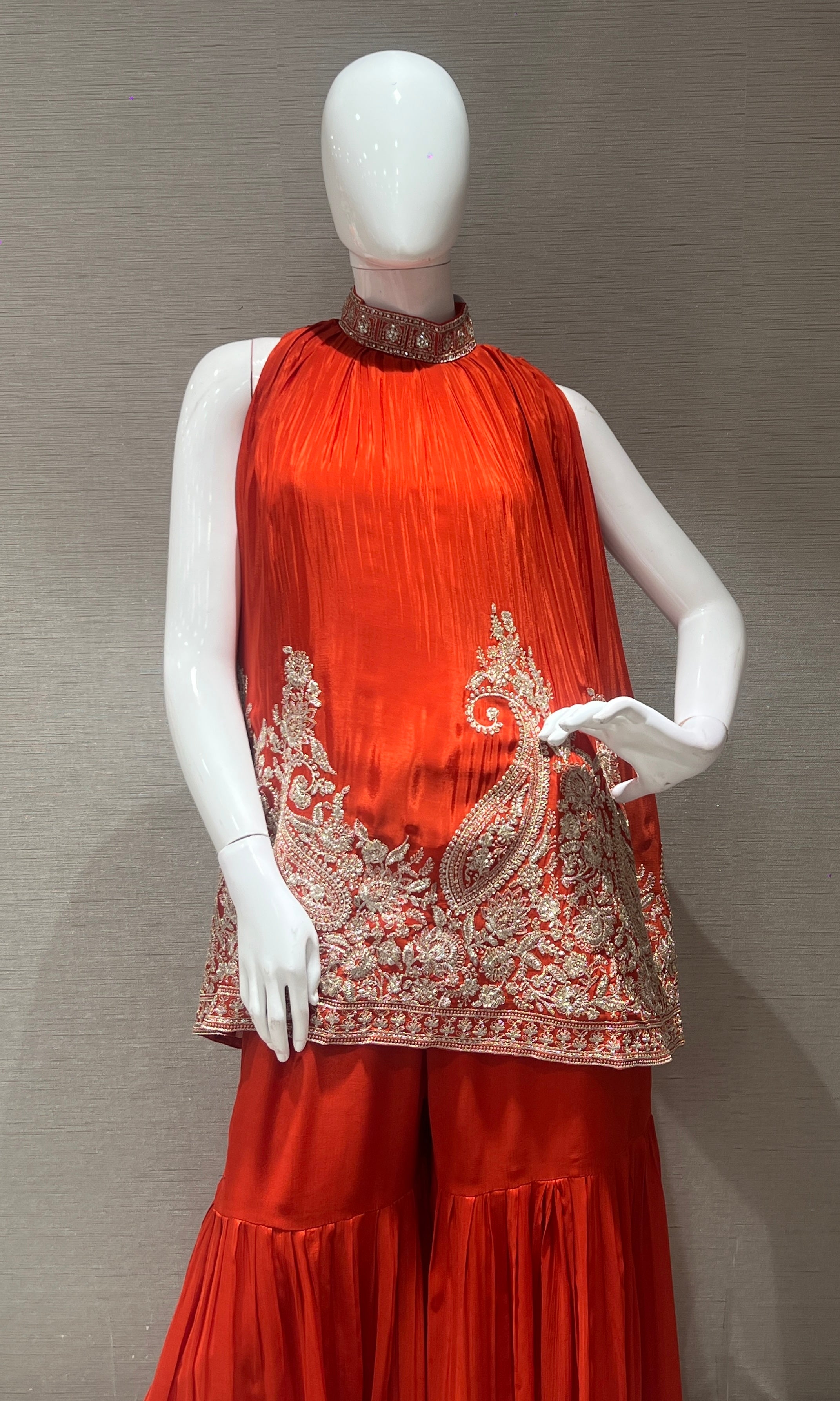 Orange SHARARA WITH HALTER NECK TOP
