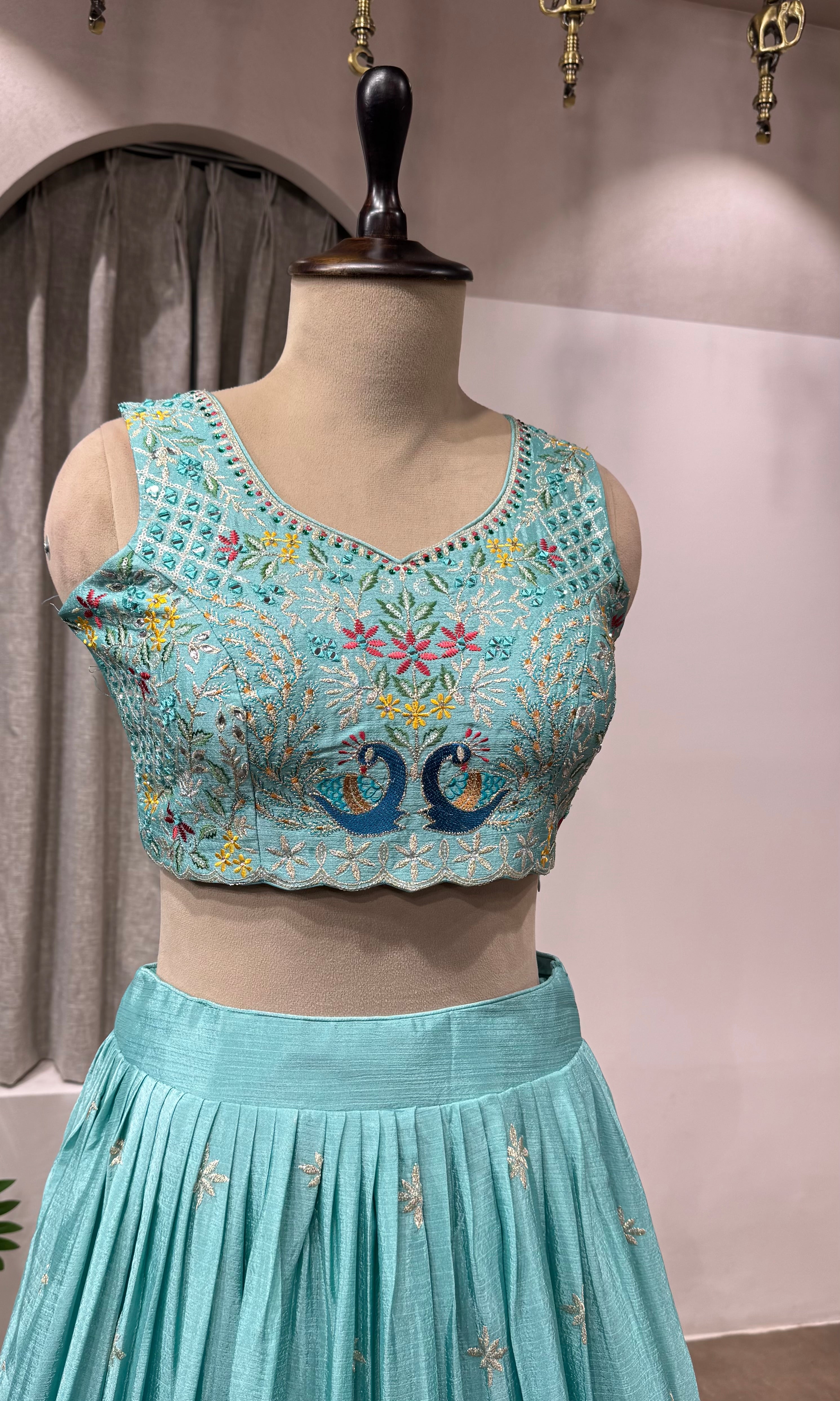 Blue Lehenga with Peacock Embroidery